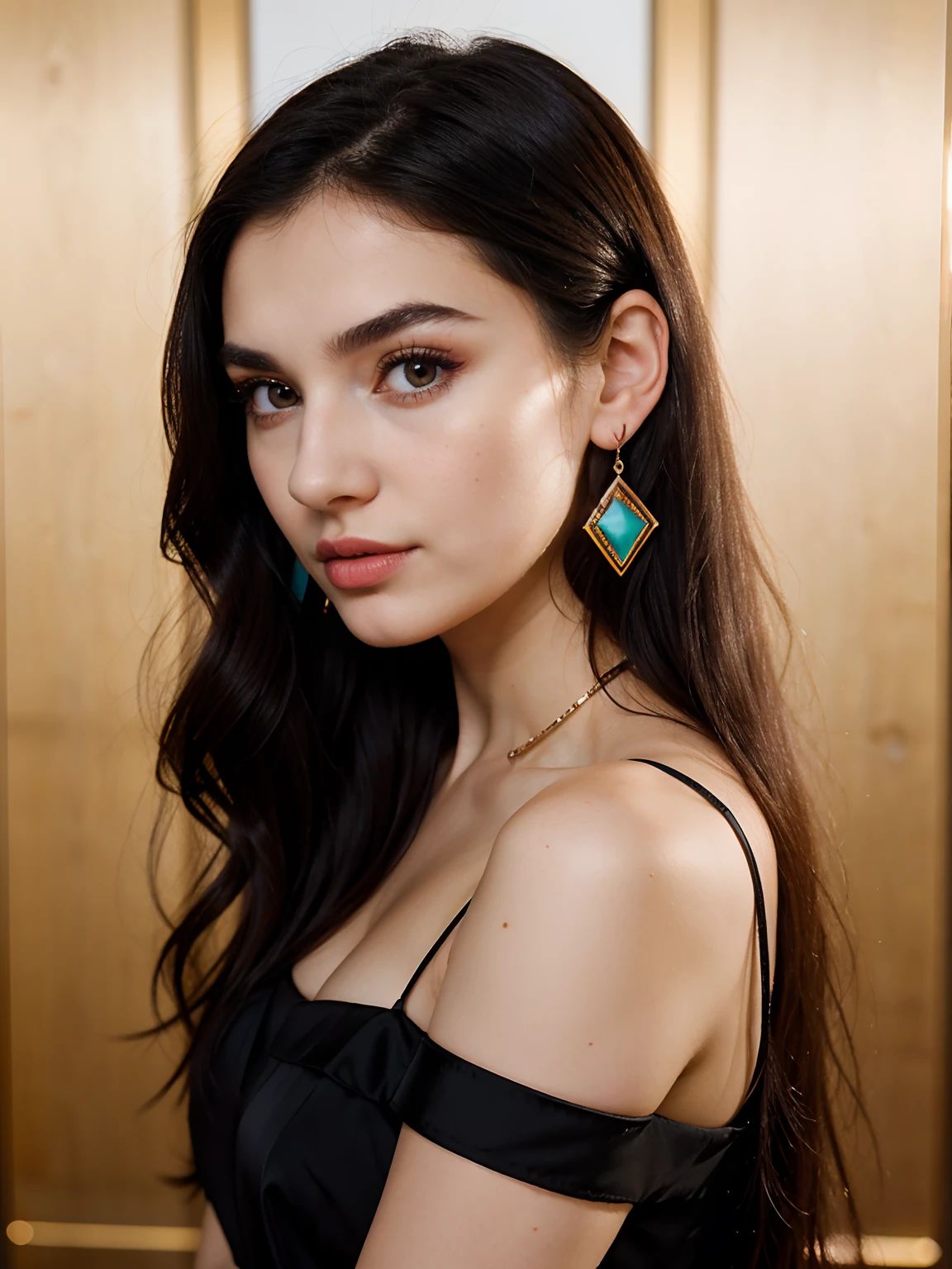 Portrait of 1 young 20yo woman, black hair, wearing colorful dress, perfect eyebrow, perfect lips, perfect nose, professional color graded, wonderful woman, cute russian woman, sharp focus, long hair