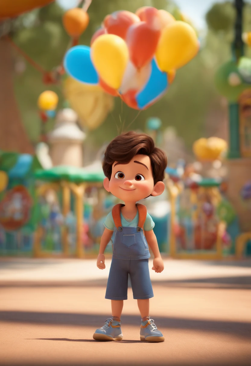 (Pixar 1.23 estilo) 1  ((parte superior do corpo frente, busto tiro)), solo, cute child, morena, tracksuit bonito, meninoan child, playground, ((obra-prima, mais alta qualidade)), (composite lighting)title, placa, "Parque da alegria", children, kids, logotipo, logo, Polka dots and balloons, Presentation, Disney, trademark, market, logomarca
