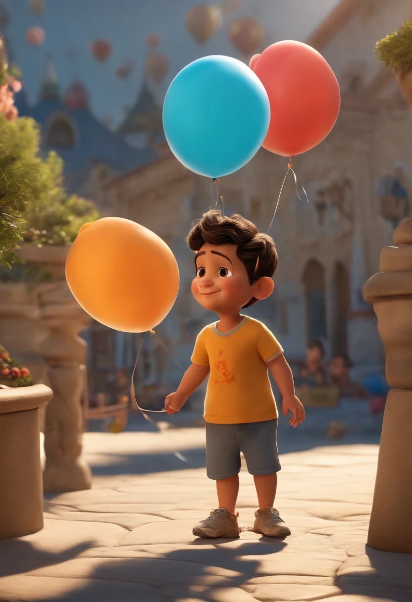 (Pixar 1.23 estilo) 1 menino ((parte superior do corpo frente, busto tiro)), solo, cute child, morena, tracksuit bonito, menino, korean child, playground, ((obra-prima, mais alta qualidade)), (composite lighting)title, placa, "Parque da alegria", children, kids, logotipo, logo, Polka dots and balloons, Presentation, Disney, trademark, market, logomarca