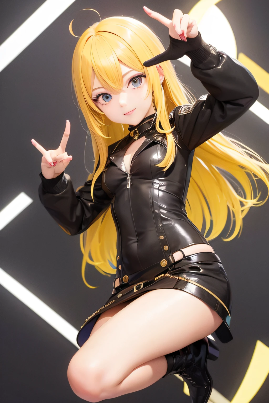 The anime character with yellow hair, brown eyes, Miestra makes the fish sign with his fingers