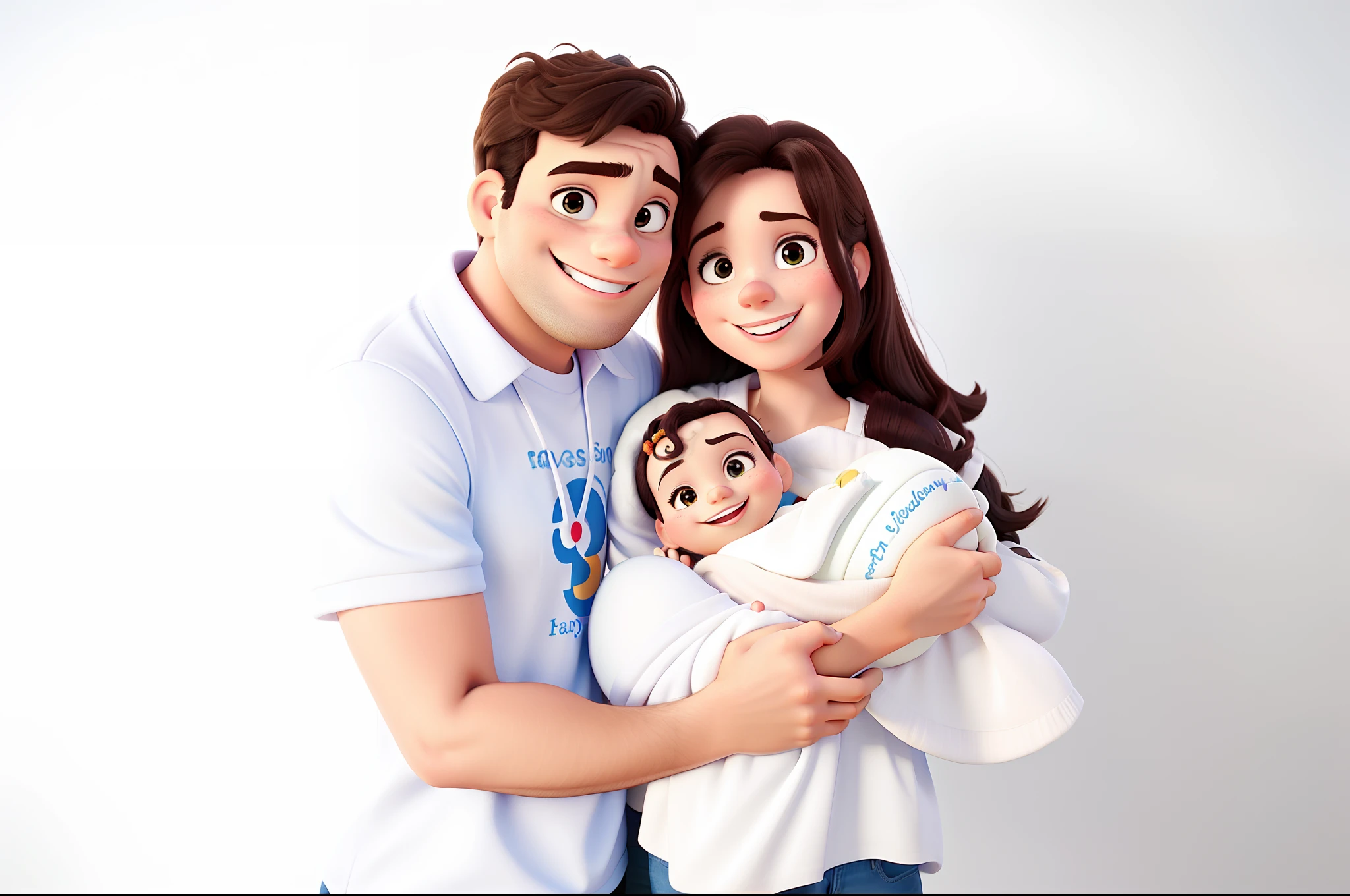 A happy couple holding their newborn baby girl Disney Pixar style, alta qualidade, melhor qualidade