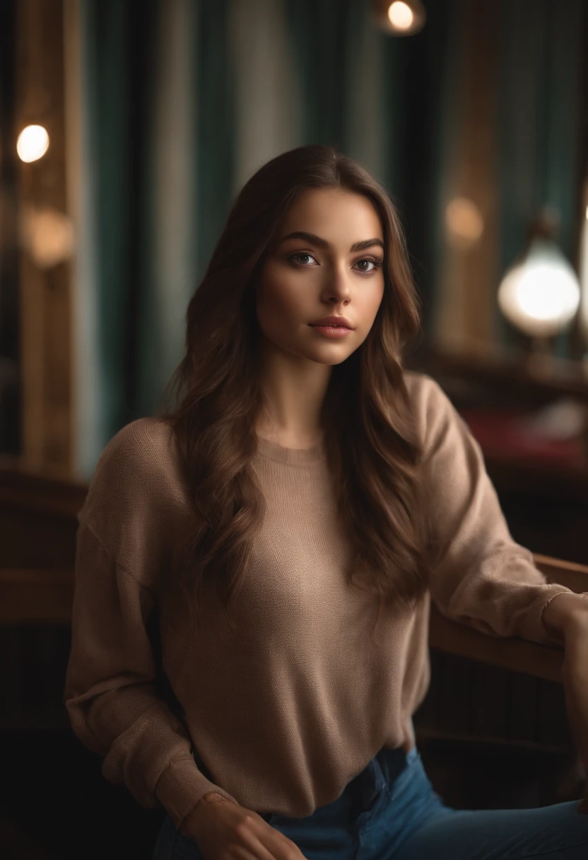 arafed woman fully , sexy girl with brown eyes, realistic, meticulously detailed, portrait sophie mudd, brown hair and large eyes, selfie of a young woman, bedroom eyes, violet myers, without makeup, natural makeup, looking directly at the camera, face with artgram, subtle makeup, stunning full body shot standing, in mall, in the front of the swimming pool