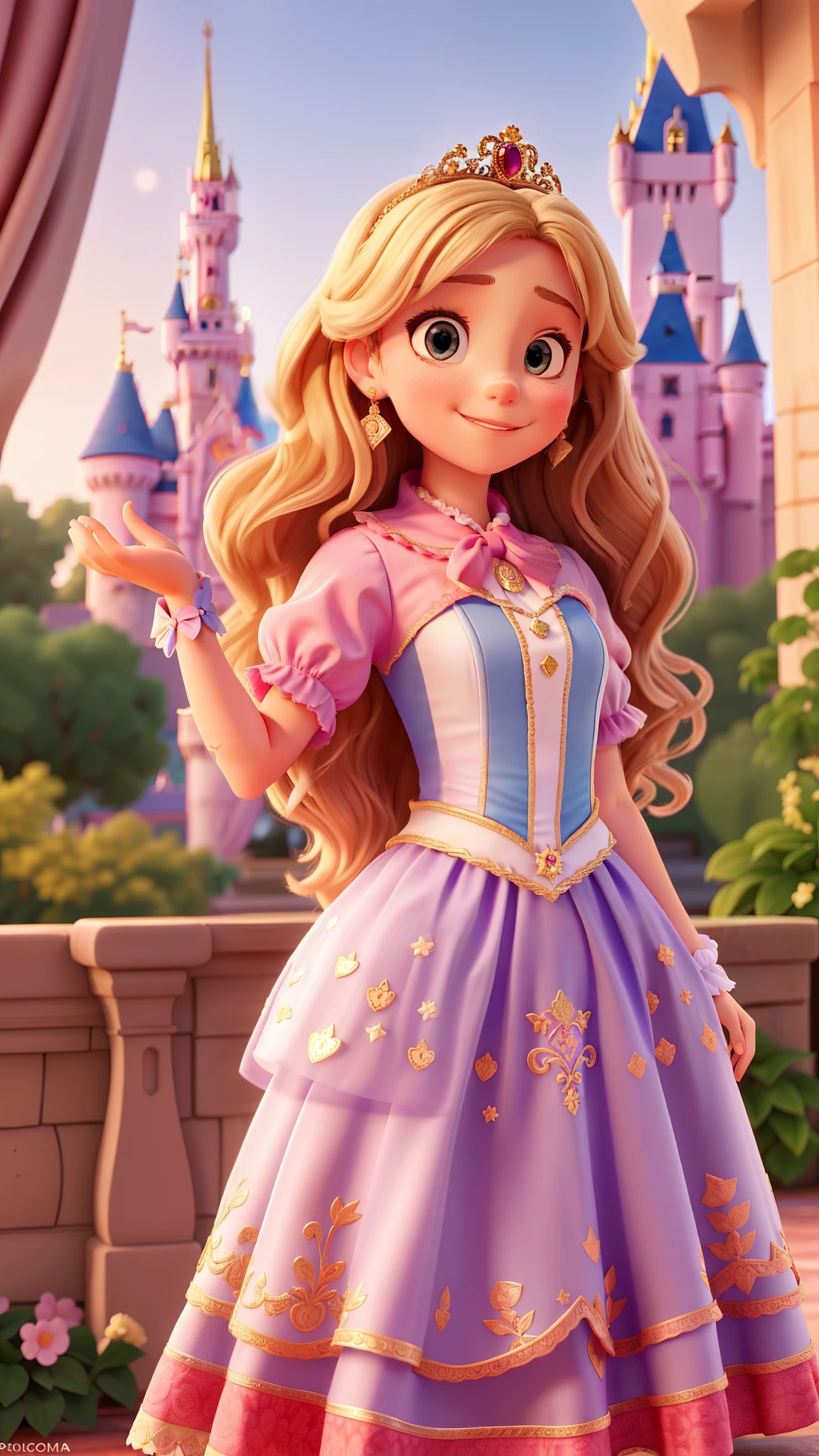 Imagine for me this girl dressed in Princess Sofia's outfit in front of the Disney castle