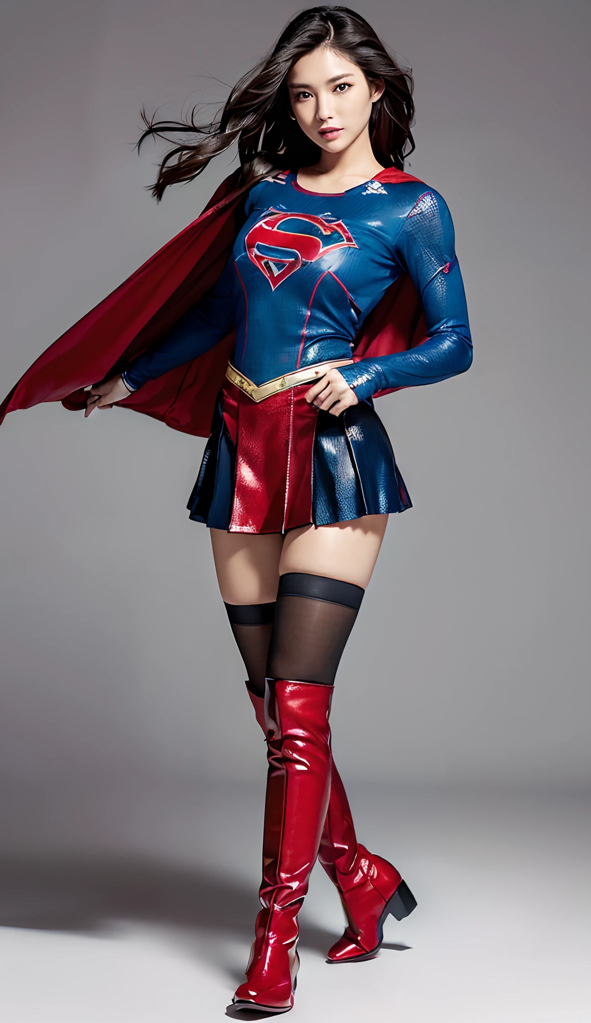 Beautiful girl fighting、japanes、Cute Beautiful Girl、(((Wear black tights on your beautiful legs.)))、(((beauty legs)))、(((Open thighs)))、((((Make the most of the original image)))、(((Supergirl Costume)))、(((Beautiful hair with short cuts)))、(((Injured)))、(((Feet must necessarily be worn with black tights)))、(((You need to wear red boots)))、((Top image quality、8K))、((top-quality、8K、masterpiece:1.3))、(((Keep your background simple)))、Crisp focus:1.2、Beautiful woman with perfect body shape:1.4、Slender Abs:1.2、a wet body:1.5、Highly detailed facial and skin texture、8K、Keep your background simple