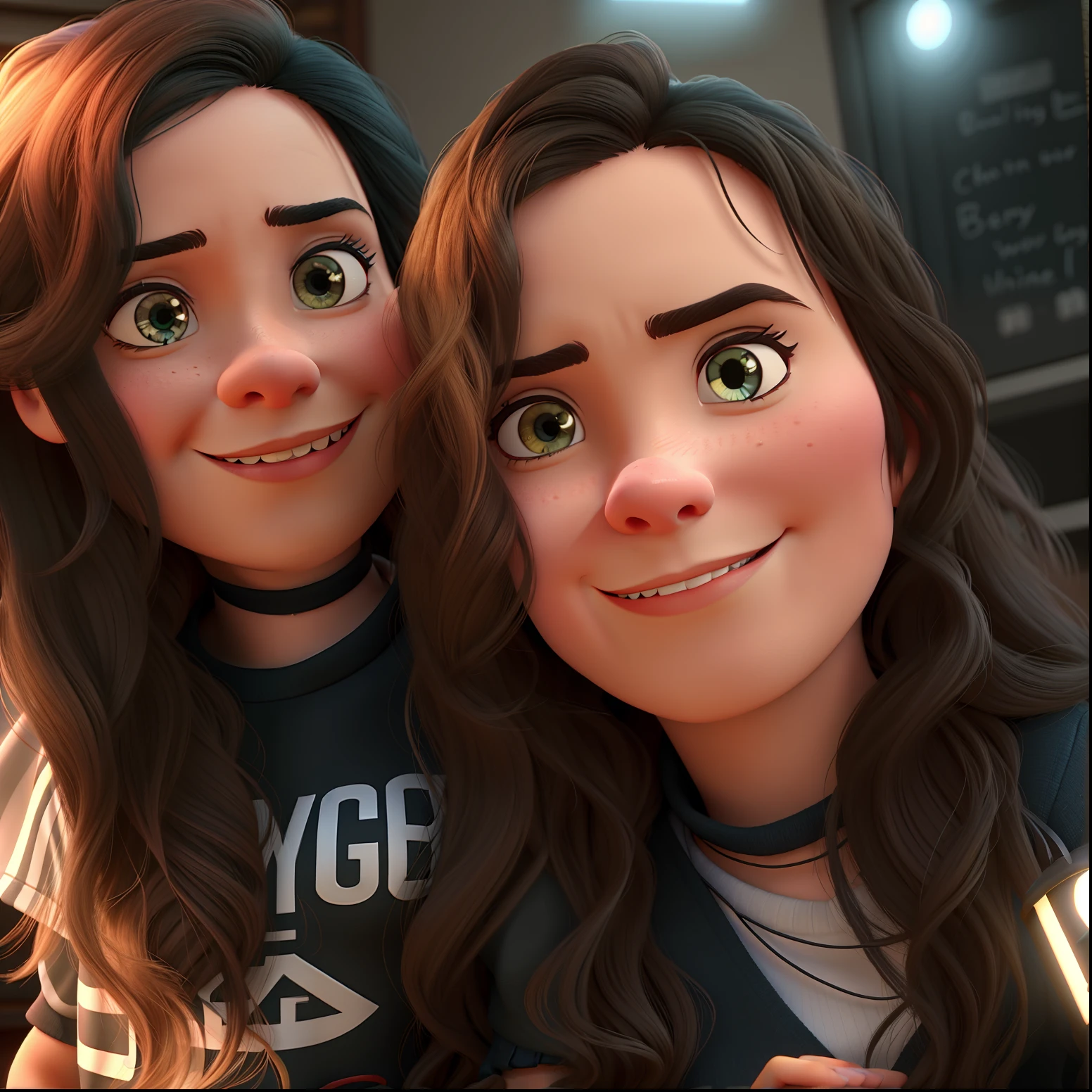 Make these two women characters Pixar style.