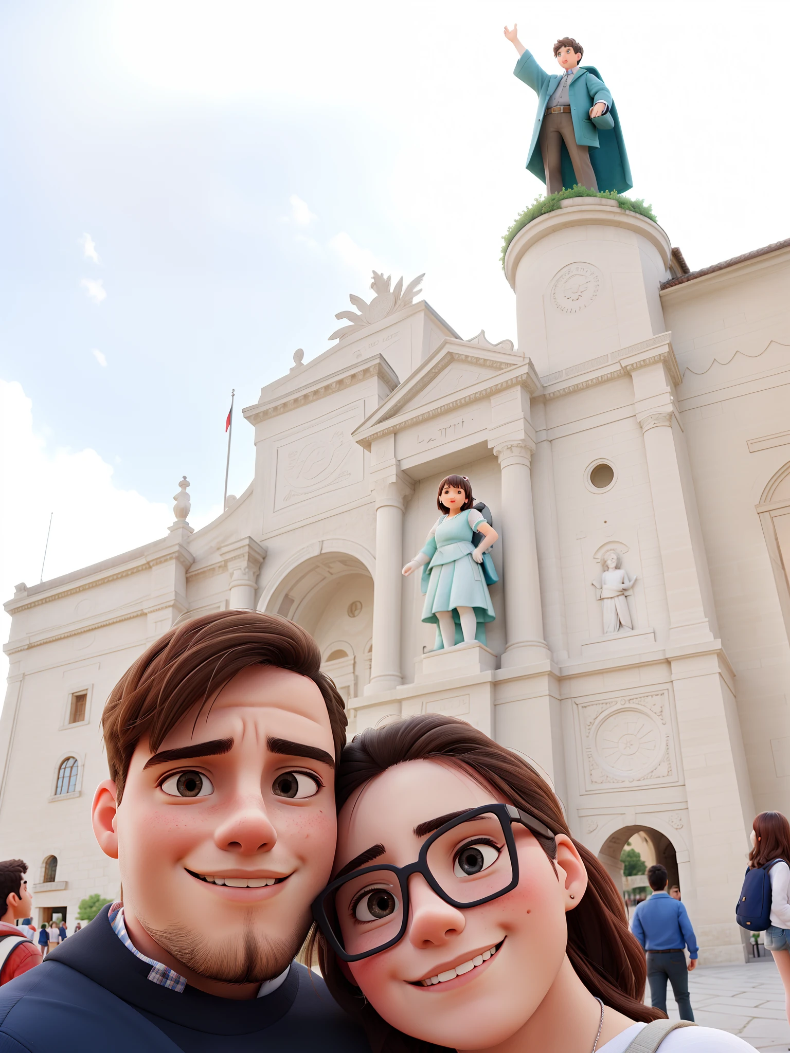 Young couple visiting a historical monument in Italy