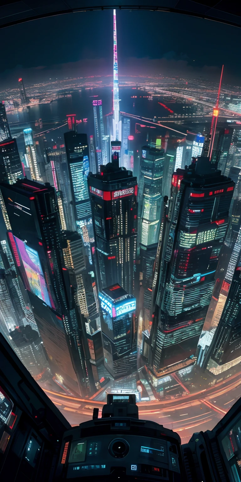 Top Quality))、((masterpiece)、cyberpunk city、Depiction from the air