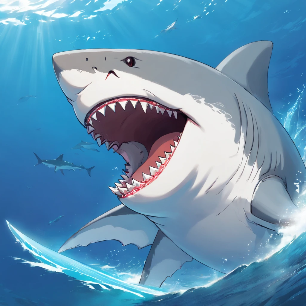 great white shark，comic strip，Open mouth，sharpteeth，colossal