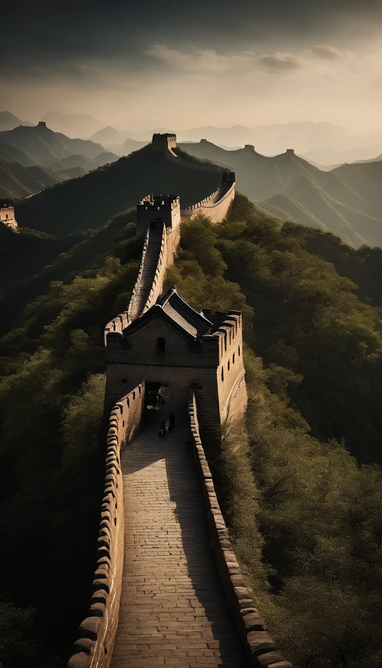 Graphic depictions showing what the Great Wall of China would have looked like at different times in Chinese history, from its initial construction to its development over the centuries.