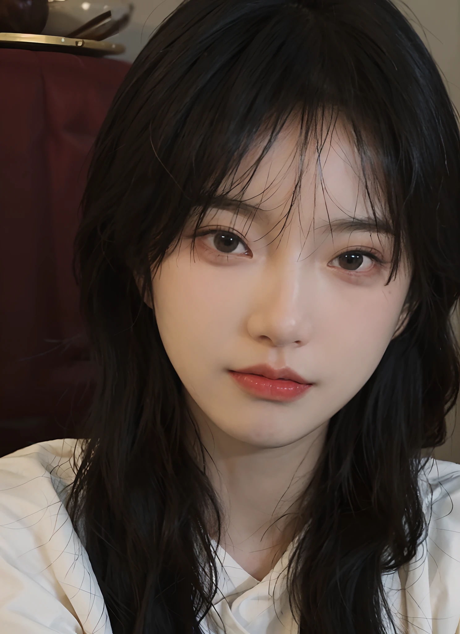 best qualtiy， 超高分辨率， （realisticlying：1.4），cute hairpin，1girll，,Cropped black sweater ，Beautiful woman with a slim figure:1.4, Abs:1.1, 浴室,Ultra-fine face，Elaborate Eyes，二重まぶた，choker necklace