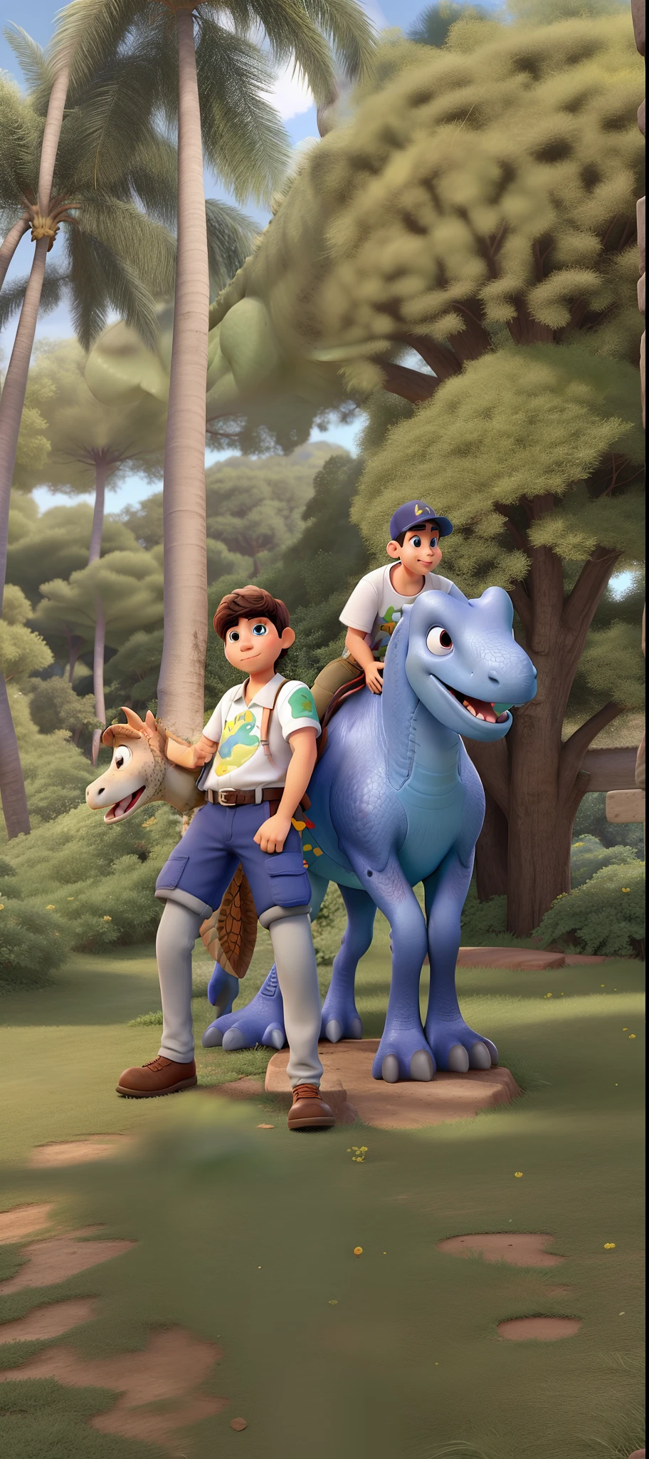 Menino e homem em um dinossauro estilo Pixar alta qualidade