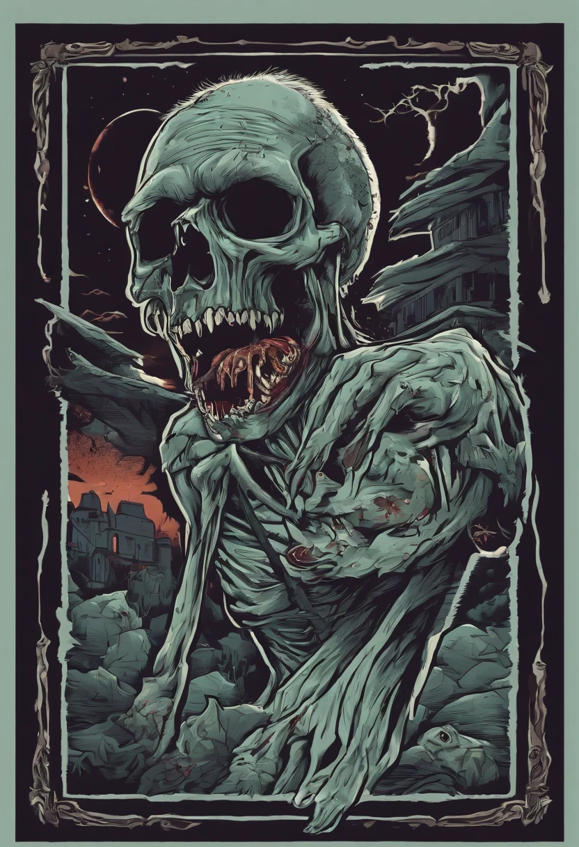 /imagine prompt: zombie illustration for a sticker with a black background, in bold outline style, jagged edges, trashcore, light shading --v 5.2