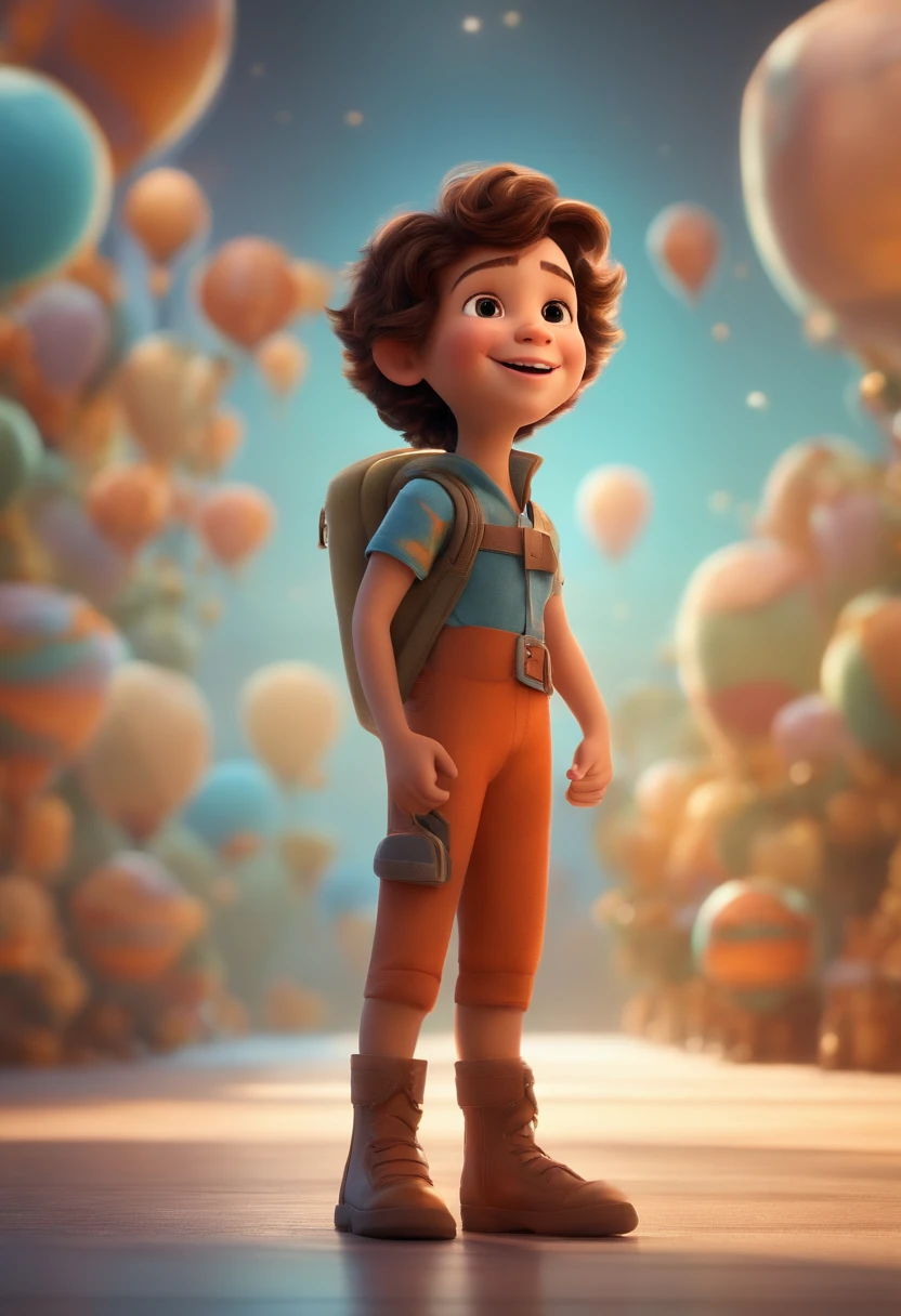 a happy cute ??? standing short hair, vestindo uma fantasia espacial, , fundo branco, barnet, Tom, Estilo Pixar, ....3d, desenhos animados, rosto detalhado, asymmetrical 16k
