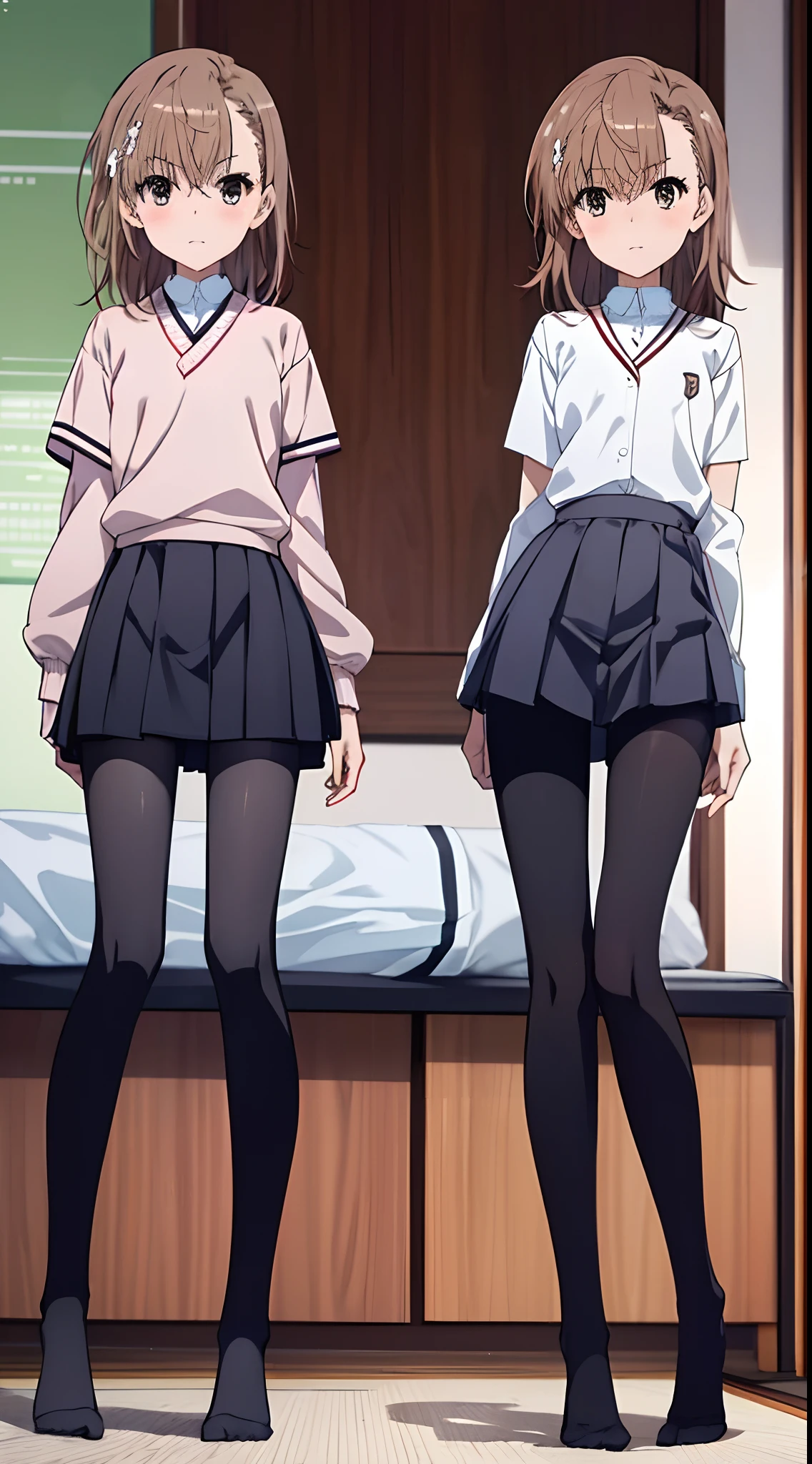 Misaka Mikoto、Misaka Mikoto、Mature and slender body shape1Japan of people18Year old girl、slightly disheveled hair、Full body from head to leg、Composition from slightly below、Sitting facing the front、M-shaped legs、Holding your feet、small tits、High school girl in underwear、White bra、white panties、Black pantyhose、(Black_pantyhose):1.2)、Show white panties through stockings、No shoes、Bedrooms、inside in room、during daytime、blushing、looking at the viewers、Panchira、Composition from the front、watching at viewers、Slender feet、Slender thighs、Slim toes、White panties are visible