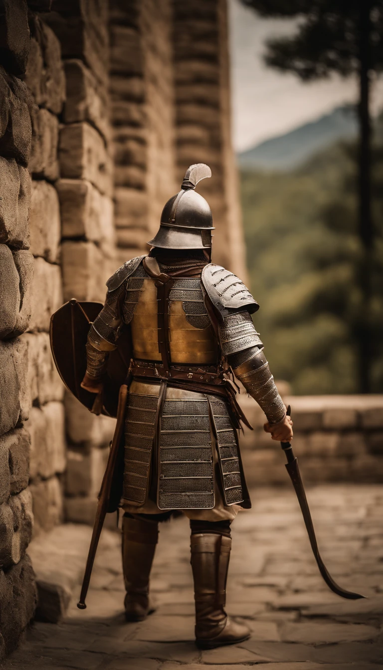 Photographs of historical artifacts related to the Great Wall, como armas antigas, Armor & Construction Tools, found at archaeological sites near the wall.