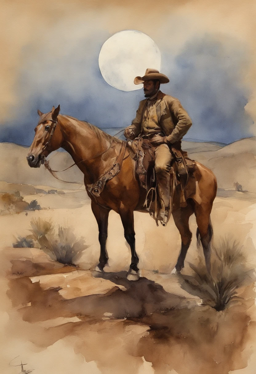 There is a man on a horse in front of a full moon, Andar a cavalo na lua, vaqueiro, Cowboy na Faixa, Back photo of a cowboy, No Velho Oeste, O Cowboy no Estranho Oeste, Velho Oeste, Lone guard, sonho de vaqueiro, quadrinhos ocidentais inspirados, lonely rider, Directed by: Cindy Wright, space western, Fotografia Moonwalker