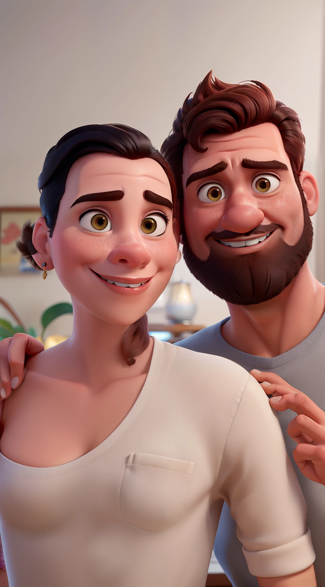Um homem moreno e uma mulher branca estilo disney pixar, alta qualidade, melhor qualidade