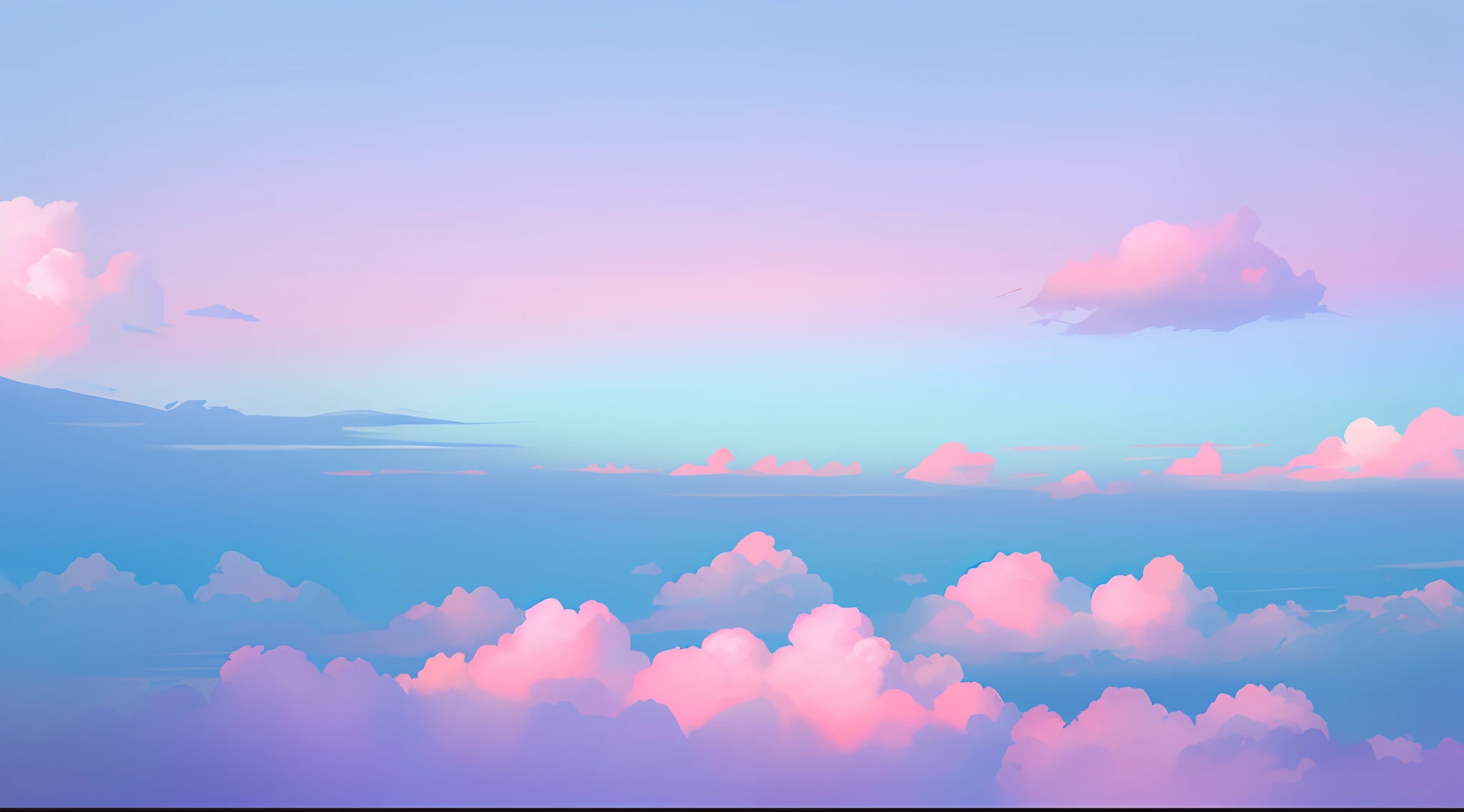 digital painting),(best quality), cotton candy sky, clouds made of bubblegum, blue, green, purple, Cotton Candy inspiration, Deviant Art popular, 8k ultra-realistic, Galaxy color scheme, soft lighting, pink hour, radiant, glowing, kawaii atmosphere, landscape orientation