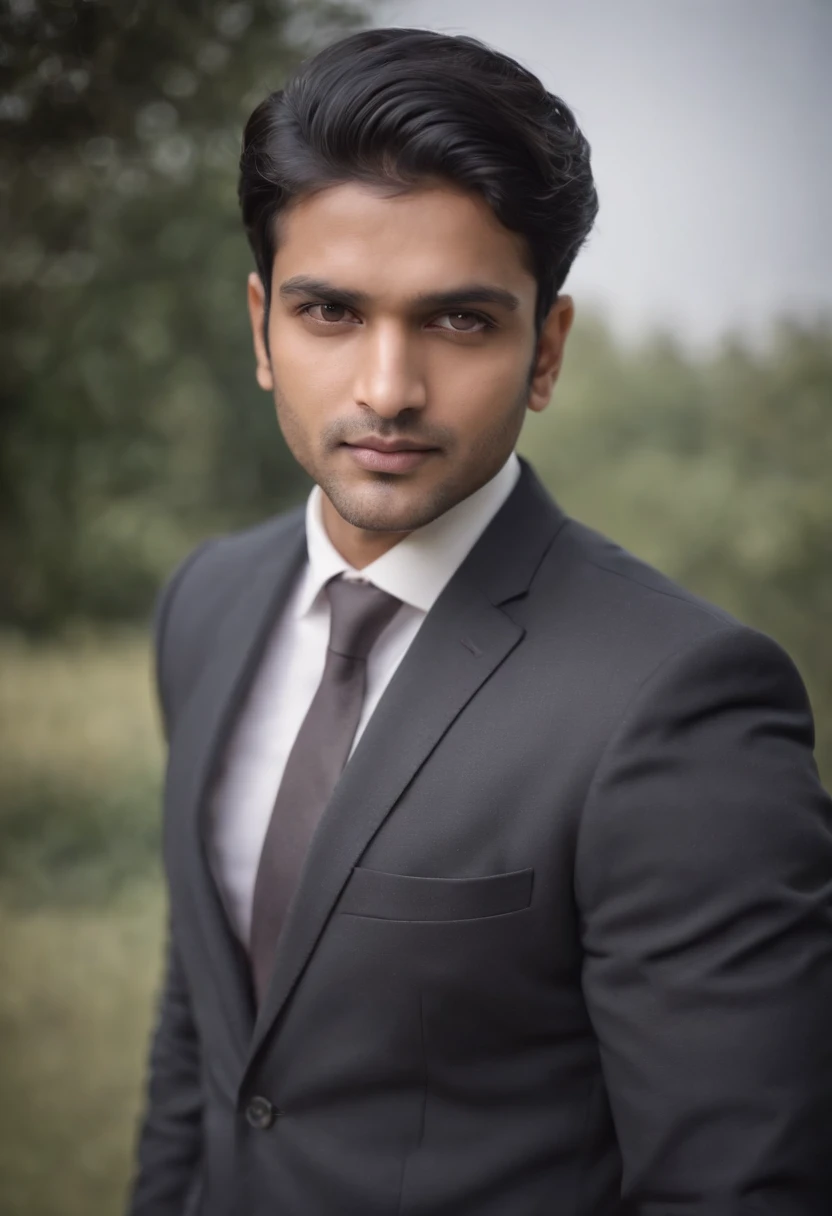 30 year old Indian man with black hair in a business suit, portrait, looking directly at the camera, headshot, shaved