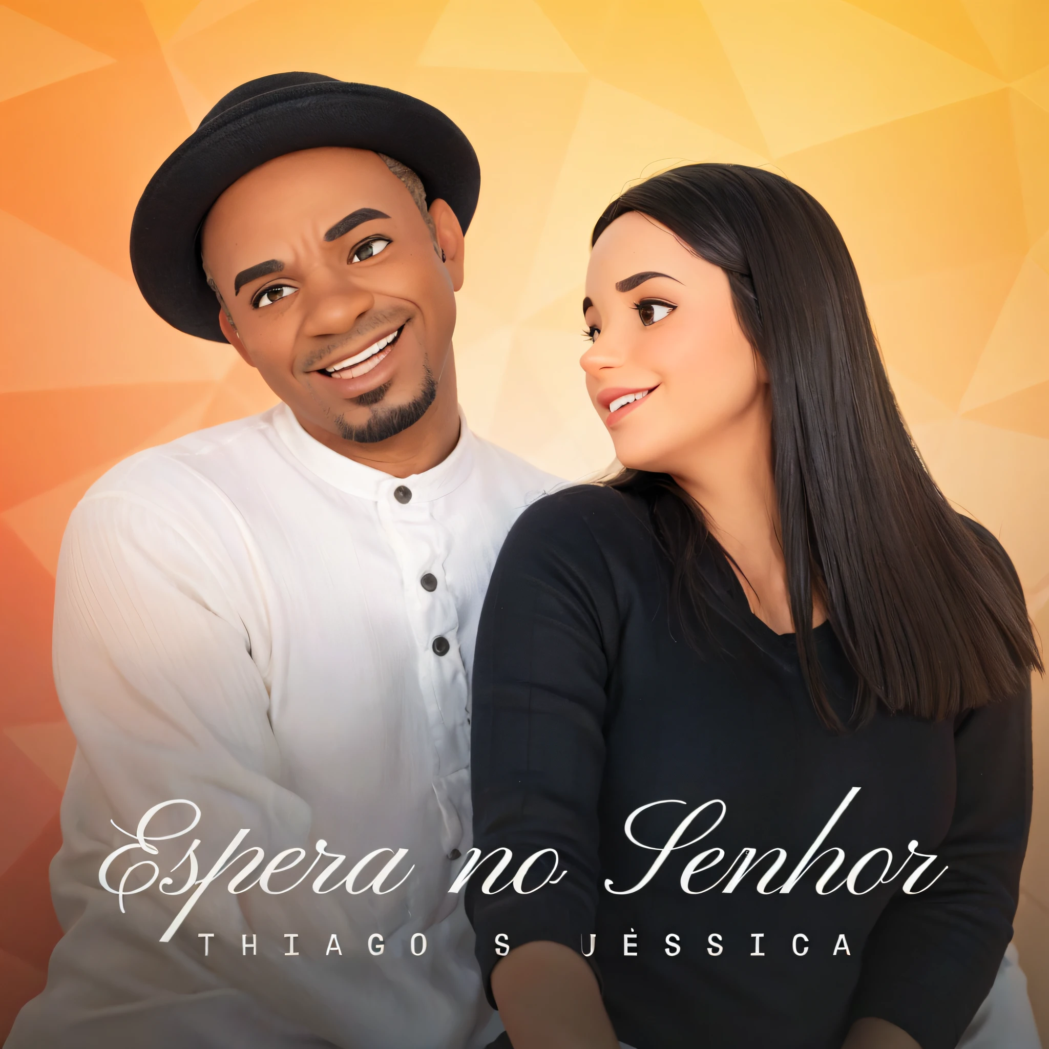 Um homem negro de chapeu, uma mulher branca linda, estilo disney pixar, alta qualidade, melhor qualidade
