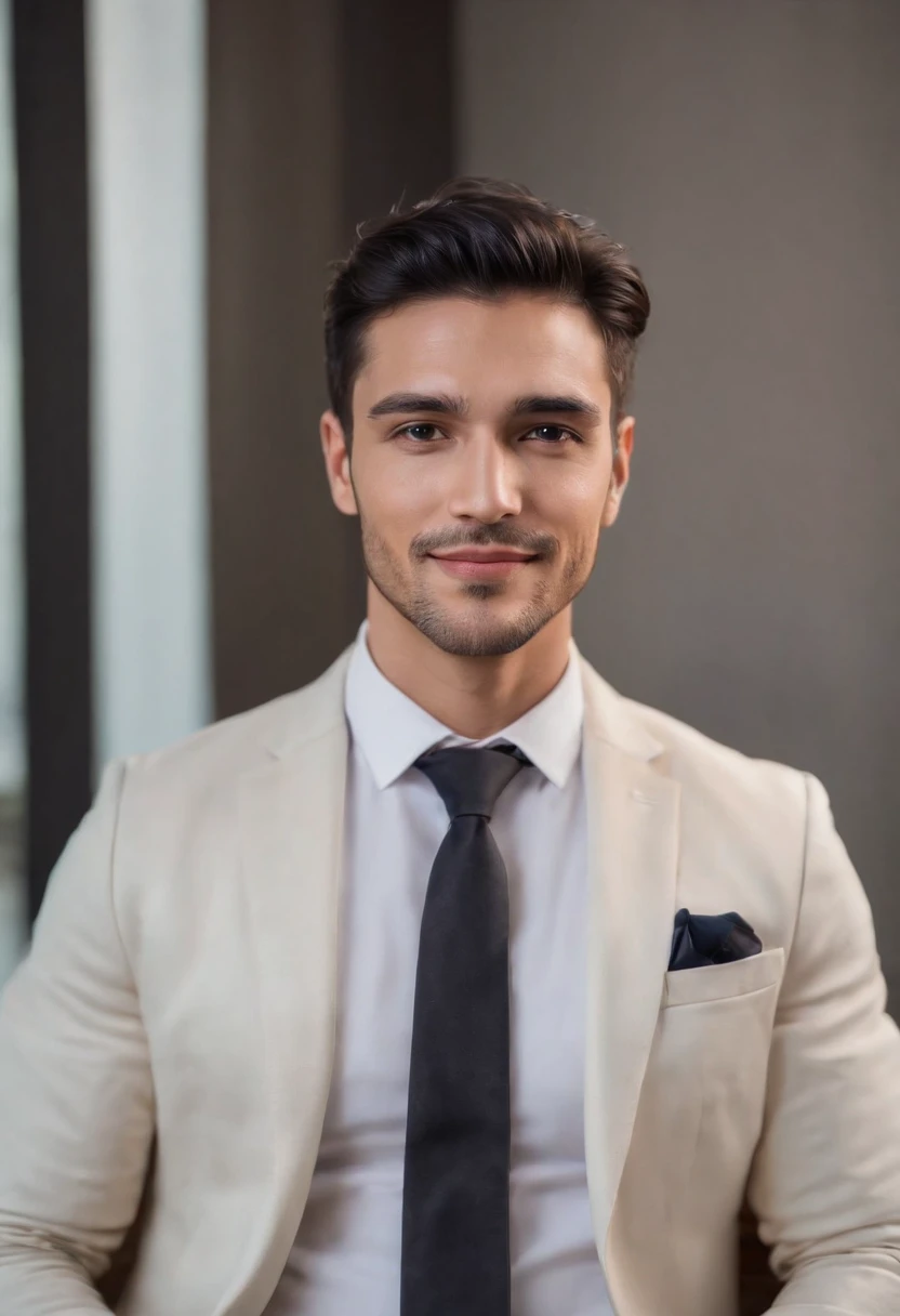 un primer plano de un hombre con traje y corbata posando para una foto ...