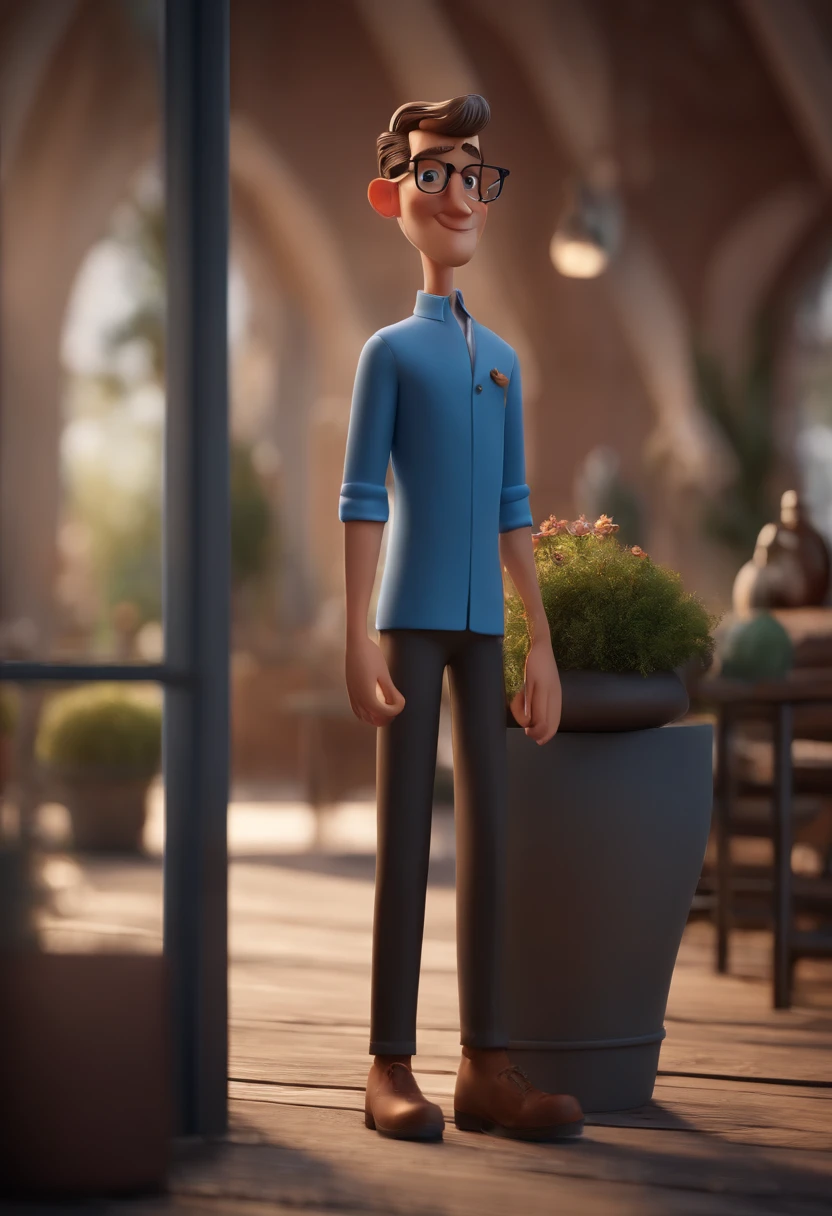 Cartoon character of a man with black glasses and a blue shirt, animation character, Caractere estilizado, animation style rendering, 3D estilizado, Arnold Maya render, 3 d render stylized, toon render keyshot, Personagem 3D, Personagem 3D, 3d rendering stylized, 3 d character render, personagem de desenho animado, Personagem de close up, Pose de personagem, (Estilo Pixar) (master part:1.2) (Bokeh) (best quality) (pele detalhada) (textura detalhada) (8k) (argila) (Cinematic lighting) (foco nítido