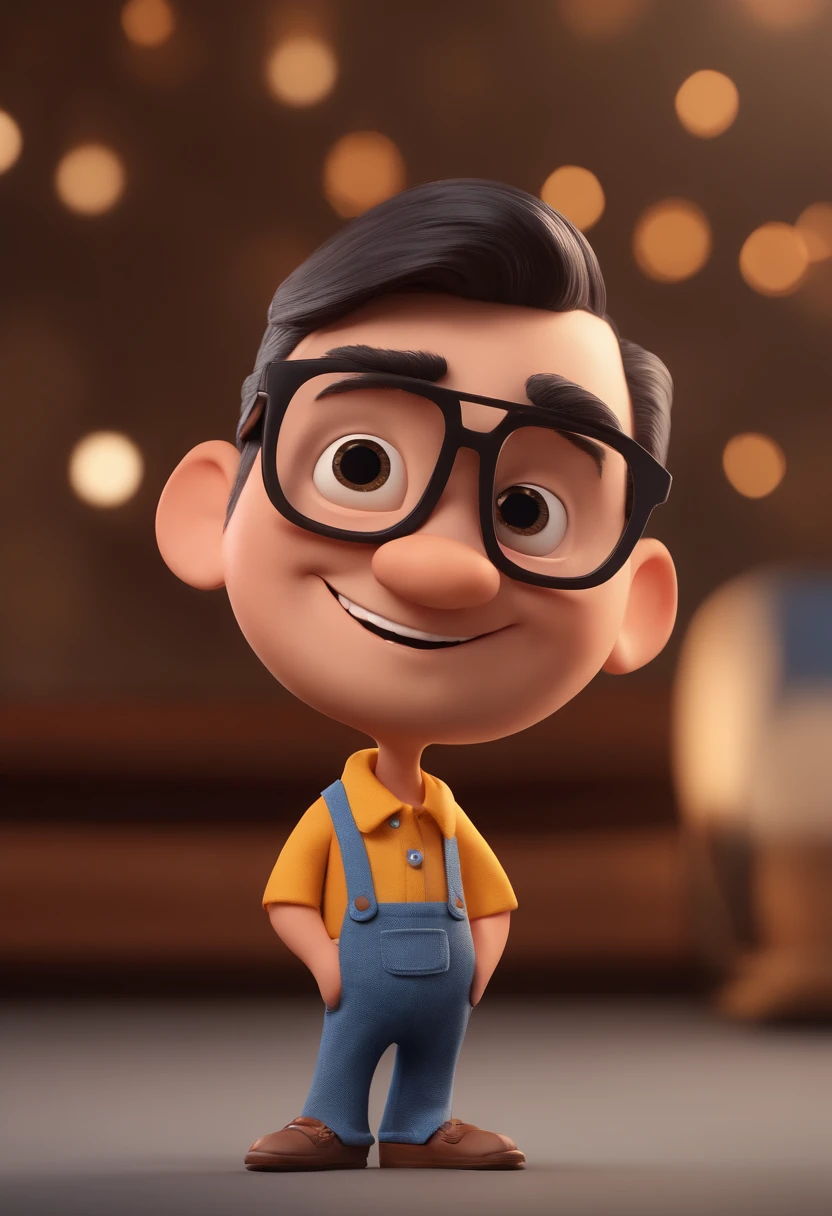 Cartoon character of a man with black glasses and a blue shirt, animation character, Caractere estilizado, animation style rendering, 3D estilizado, Arnold Maya render, 3 d render stylized, toon render keyshot, Personagem 3D, Personagem 3D, 3d rendering stylized, 3 d character render, personagem de desenho animado, Personagem de close up, Pose de personagem, (Estilo Pixar) (master part:1.2) (Bokeh) (best quality) (pele detalhada) (textura detalhada) (8k) (argila) (Cinematic lighting) (foco nítido