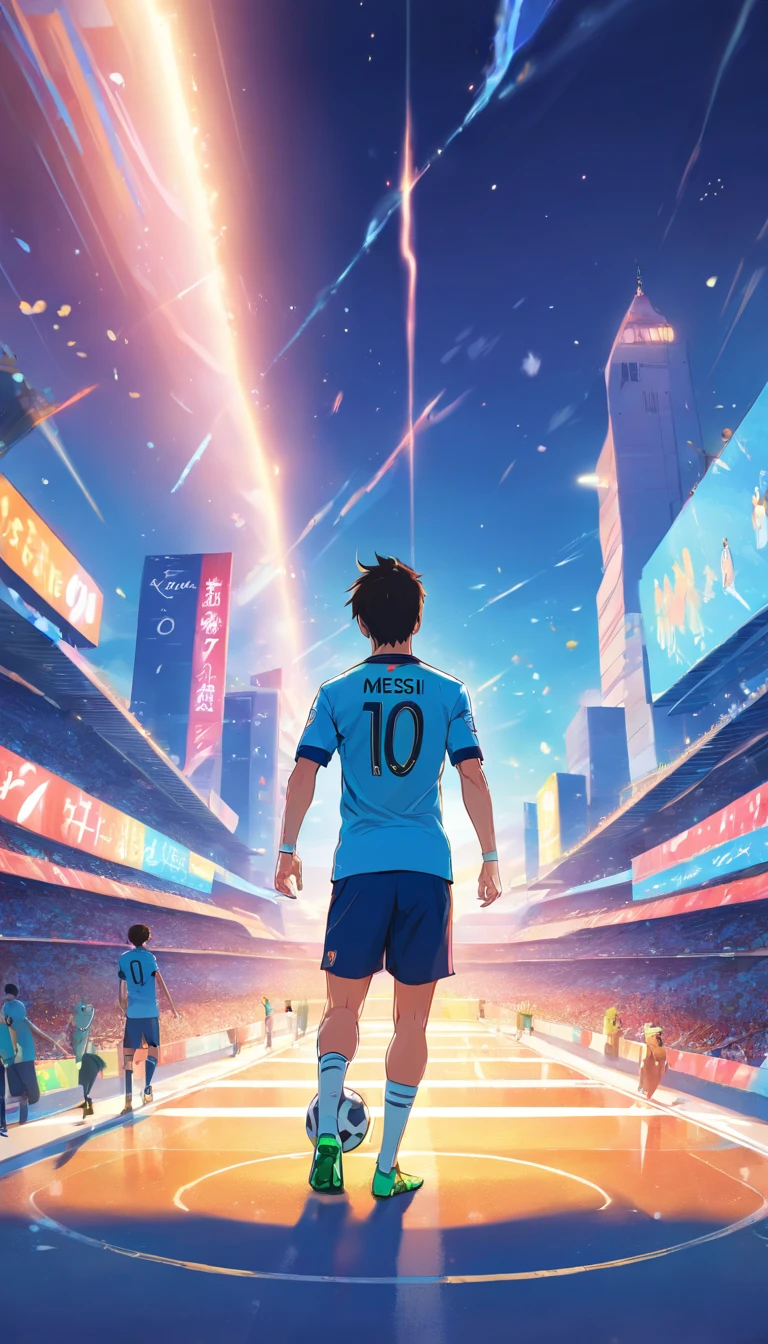 Lionel Messi , neymar jr , cristiano ronaldo , estilo anime , futebolista , (( Imagem sem anormalidades )) , Standard scenario , melhor qualidade , best resolution , obra-prima, camiseta preta