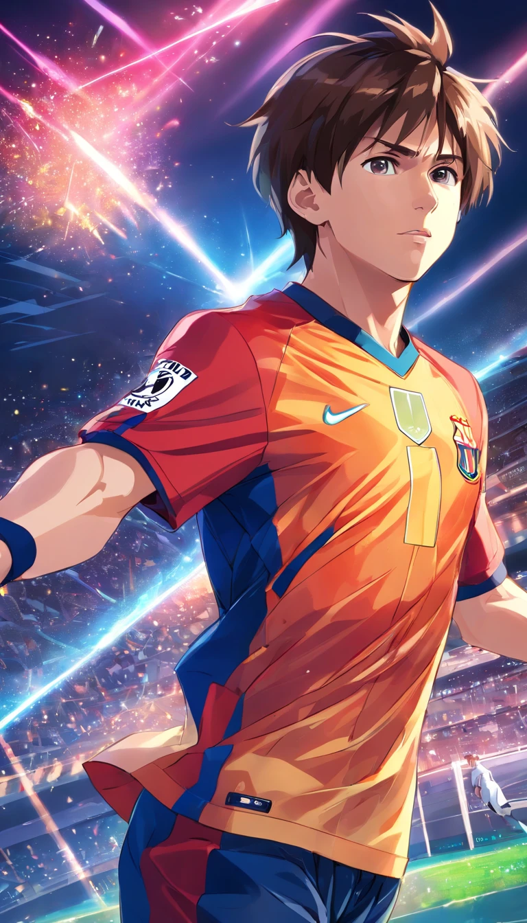 Lionel Messi , neymar jr , cristiano ronaldo , estilo anime , futebolista , (( Imagem sem anormalidades )) , Standard scenario , melhor qualidade , best resolution , obra-prima, camiseta preta