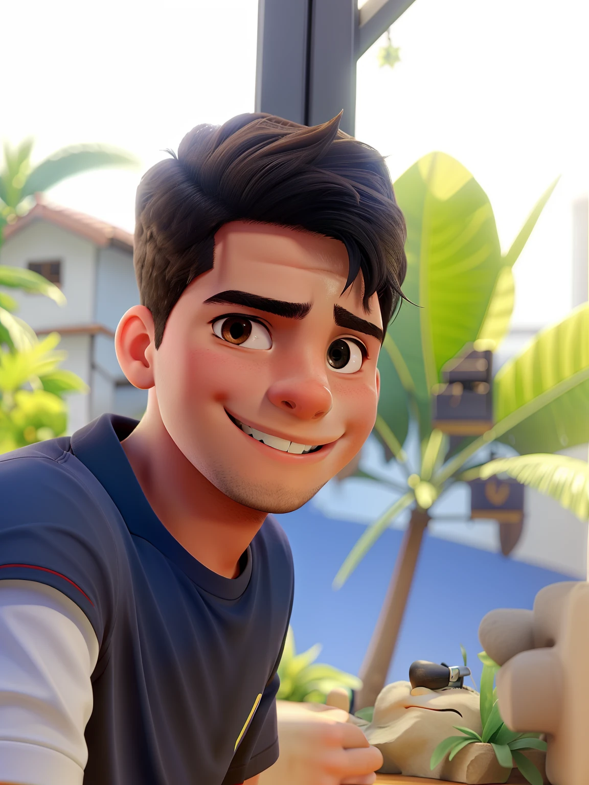 Menino de 14 anos sentado sorrindo