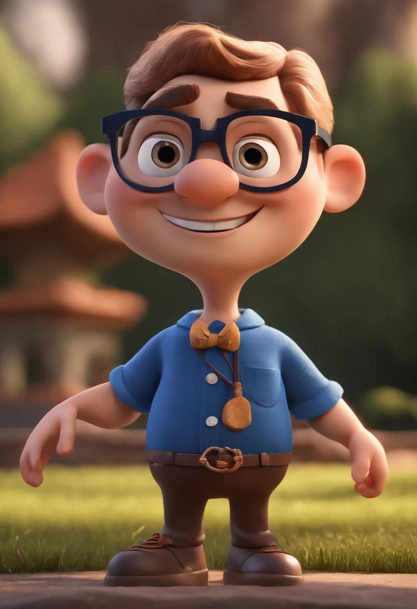 Cartoon character of a man with black glasses and a blue shirt, animation character, Caractere estilizado, animation style rendering, 3D estilizado, Arnold Maya render, 3 d render stylized, toon render keyshot, Personagem 3D, Personagem 3D, 3d rendering stylized, 3 d character render, personagem de desenho animado, Personagem de close up, Pose de personagem, (Estilo Pixar) (master part:1.2) (Bokeh) (best quality) (pele detalhada) (textura detalhada) (8k) (argila) (Cinematic lighting) (foco nítido