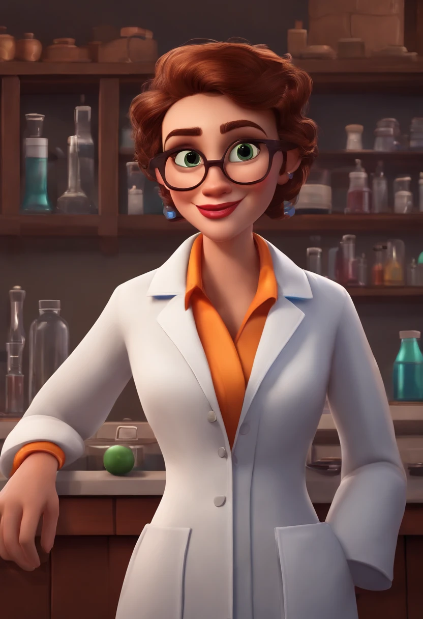Create a pixar-style character inside a lab lab coat.