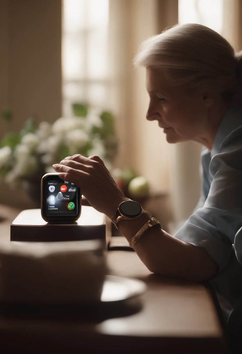Next scene we can show the user pushing the apple button on the Ariel communicator implying to put the vision pro on the user to the carer on their apple watch / smart watch.
