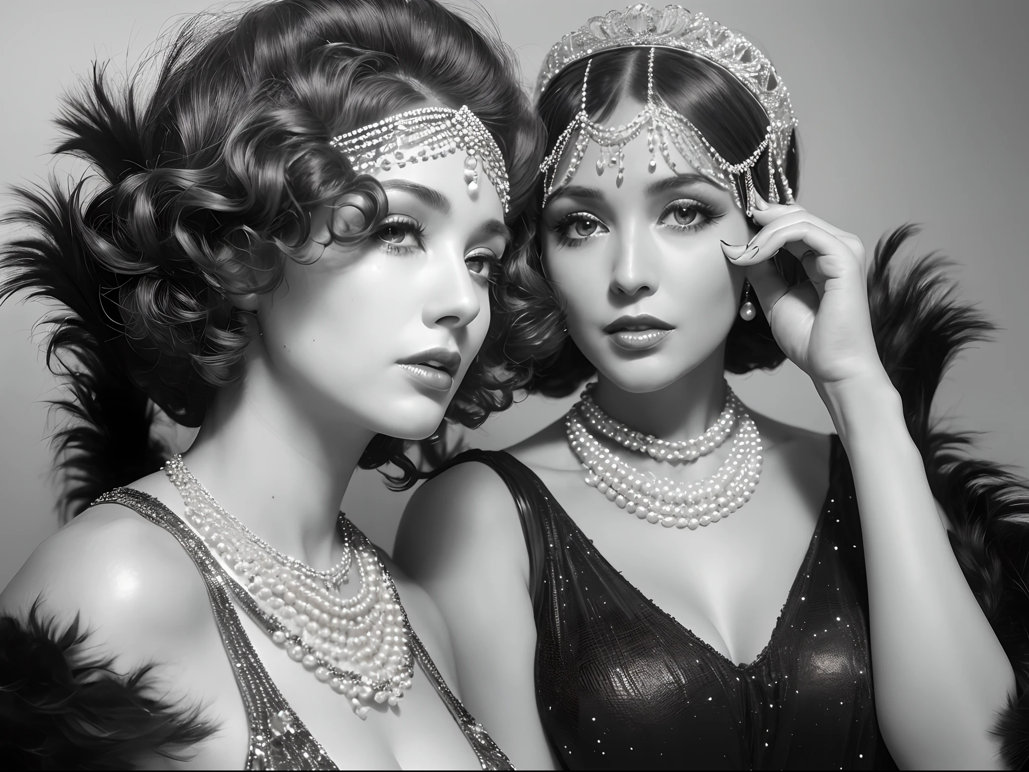 (best quality,4k,8k,highres,masterpiece:1.2),ultra-detailed,(realistic,photorealistic,photo-realistic:1.37),vintage portrait,1920s black-and-white photography,classic Hollywood,old Hollywood glamour,flawless beauty,dramatic lighting,serene expression,charming smile,mischievous eyes,timeless elegance,vintage fashion,ornate accessories,fringed flapper dress,sparkling headband,pearl necklace,red lipstick,smoky eyes,voluminous curls,luxurious fur stole,delicate lace gloves,golden age of cinema,retro charm,hidden stories,unforgettable star,popular icon,extraordinary talent,admired by millions,fascinating aura,exclusive glimpse,hidden vulnerability,unique composition,sharp focus
