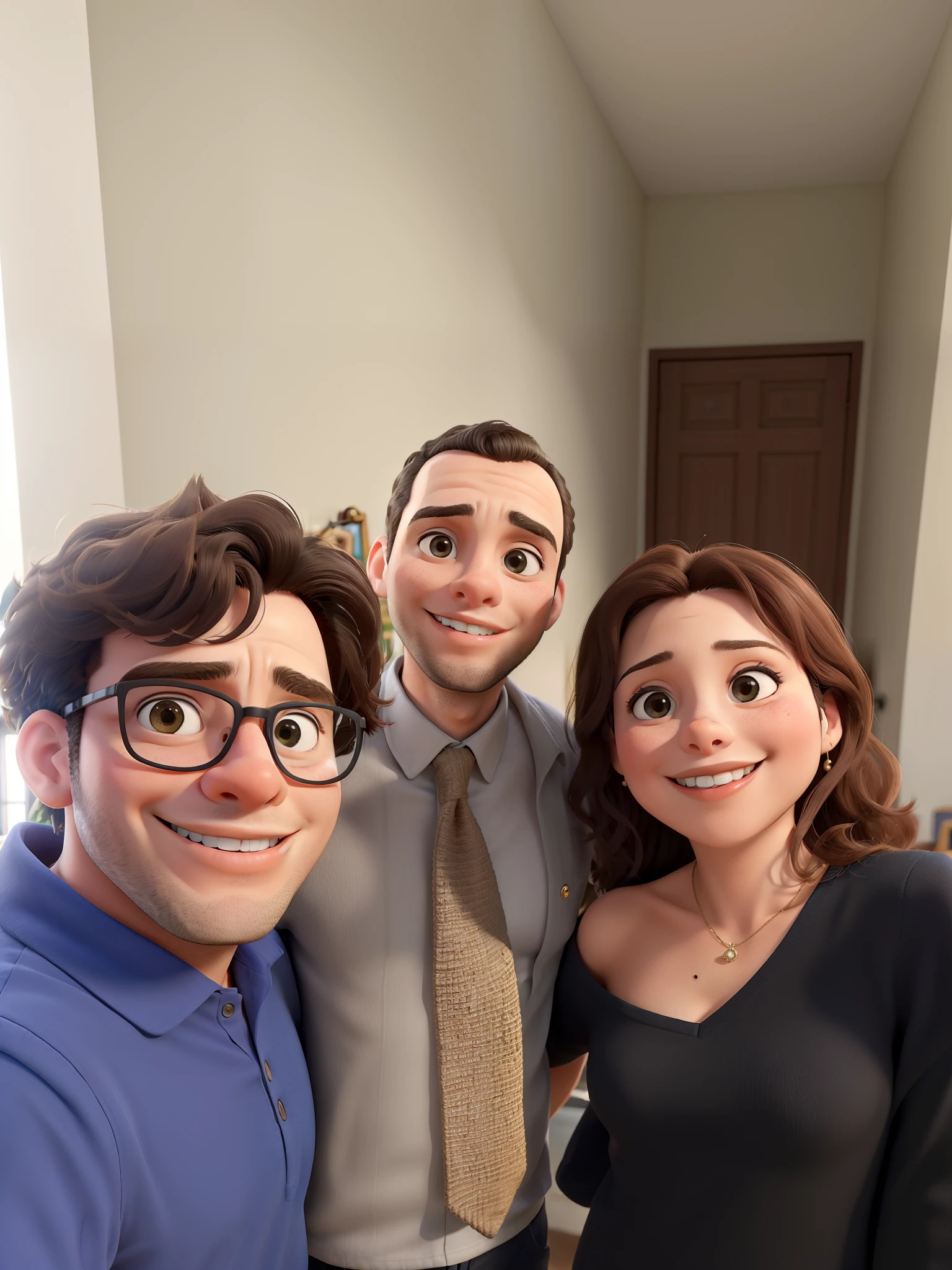 Obra-prima, de melhor qualidade, um casal com um filho, vestindo roupas de festa, Standing at home