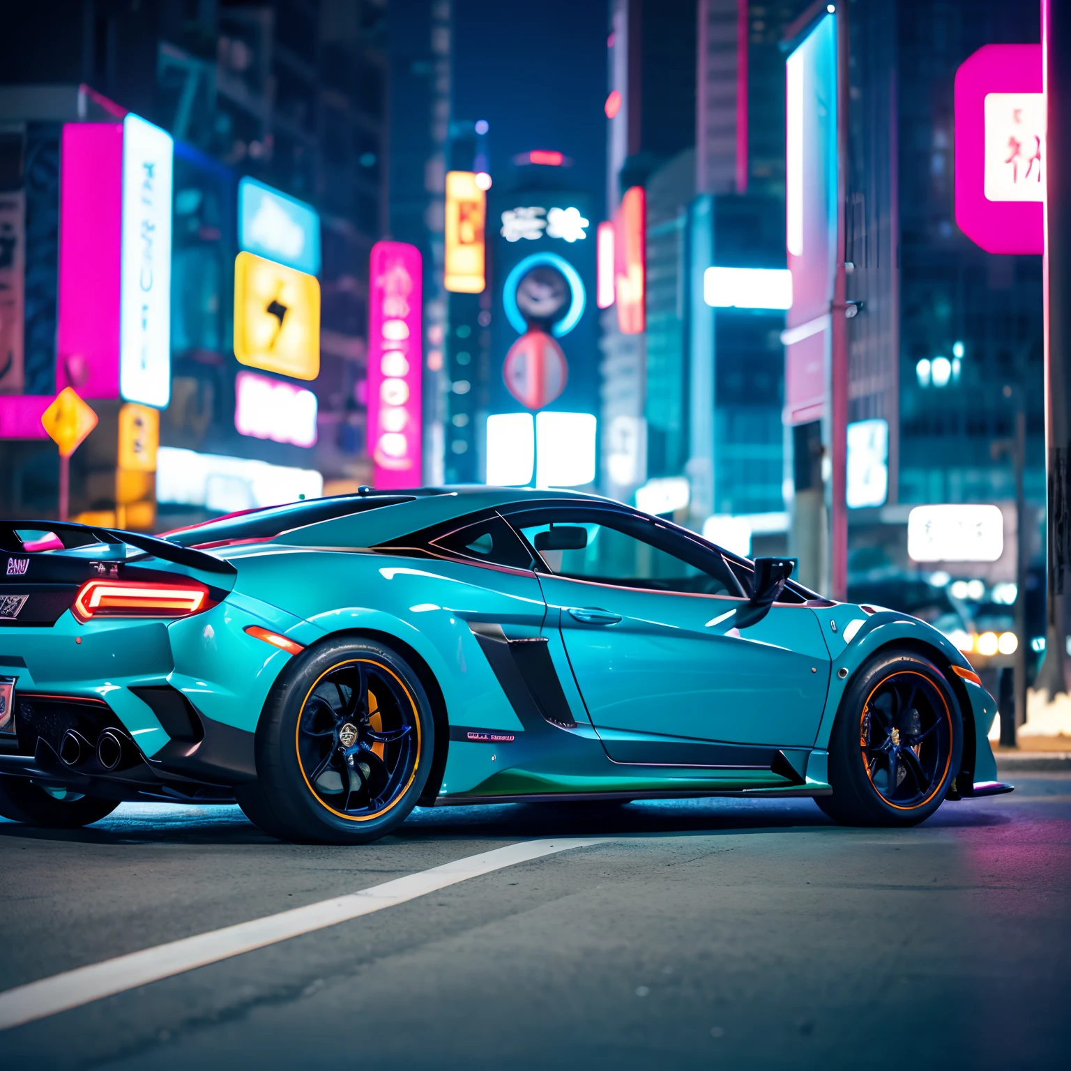 masutepiece,super car,Super cool,Bright blue,Majora,nighttime scene,neon color,Cute Anime Loli Girl,Race Queen,silber hair,Twin-tailed hair,Lamborghi,masterpiece,fluorescent,neons,Perfect Cryoli,masterpiece,Ideal style,The work of a professional animator,miku hatsune,Vector lines,full bodyesbian,metalic,Focus on Miku