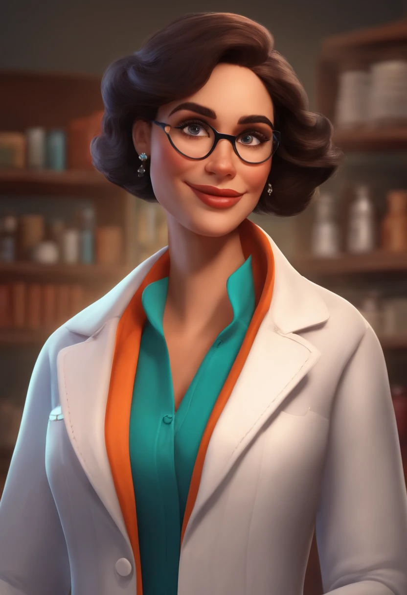 Create a pixar-style character inside a lab coat. Personagem morena