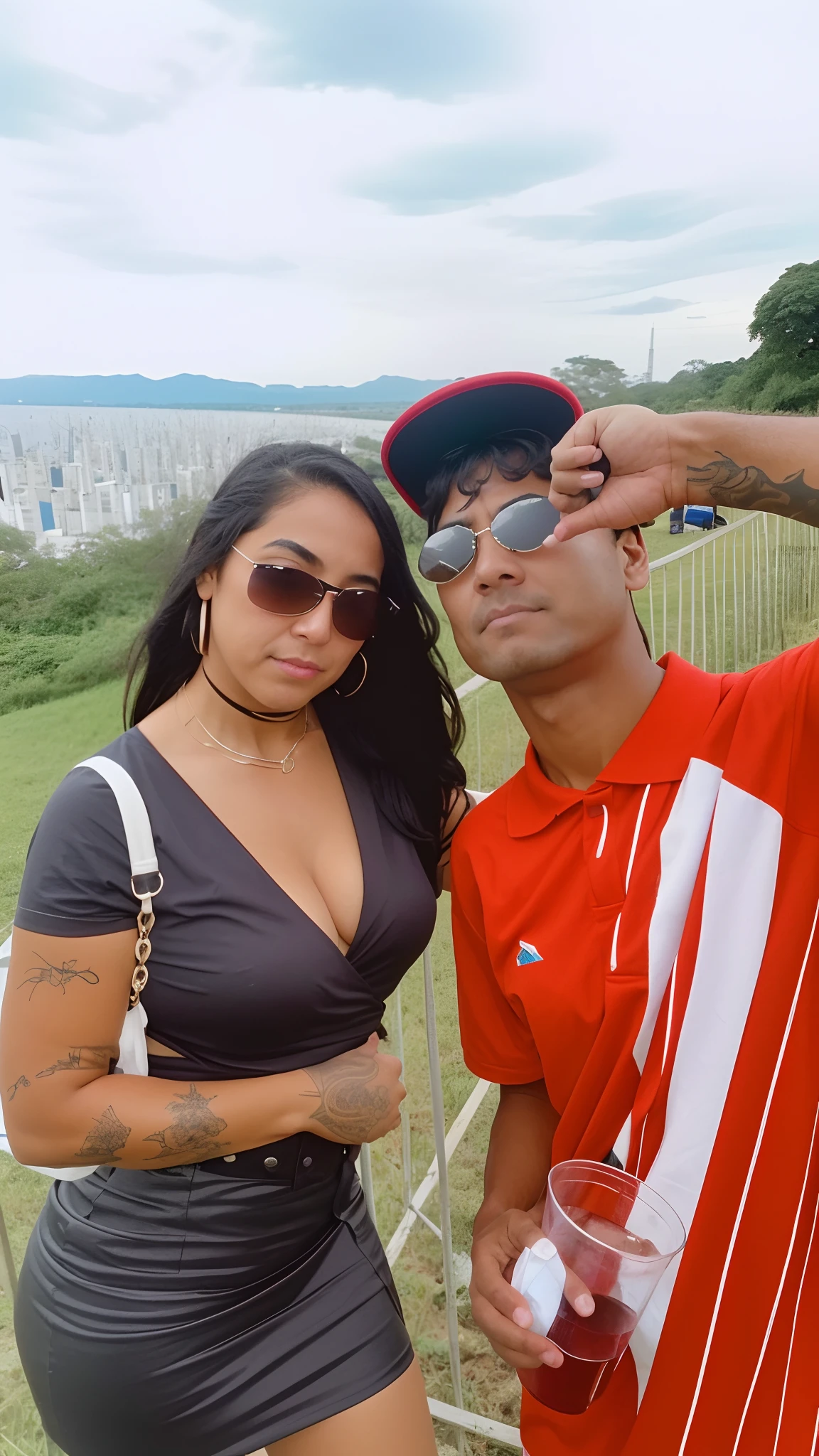 There is a man and a woman posing for a photo in a field, foto de perfil, imagem de perfil, Parece Fabiula Nascimento, Malika Favre, Usando tatuagens shipibo, foto de perfil 1024px, par, nostalgic 8k, taken in the early 2020s, Directed by: Nandor Soldier, videoclipe, estilo de vida