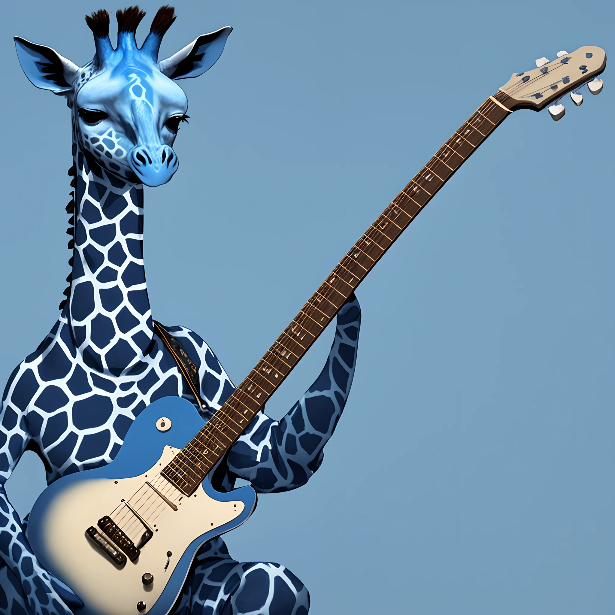 Blue giraffe playing guitar