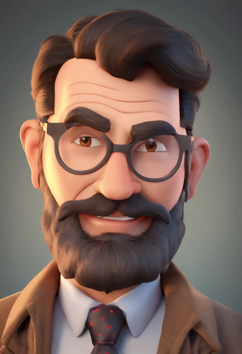 Estilo Pixar: O homem adulto de olhos castanhos barba cor preta com alguns fios brancos,3D Poster,Disney