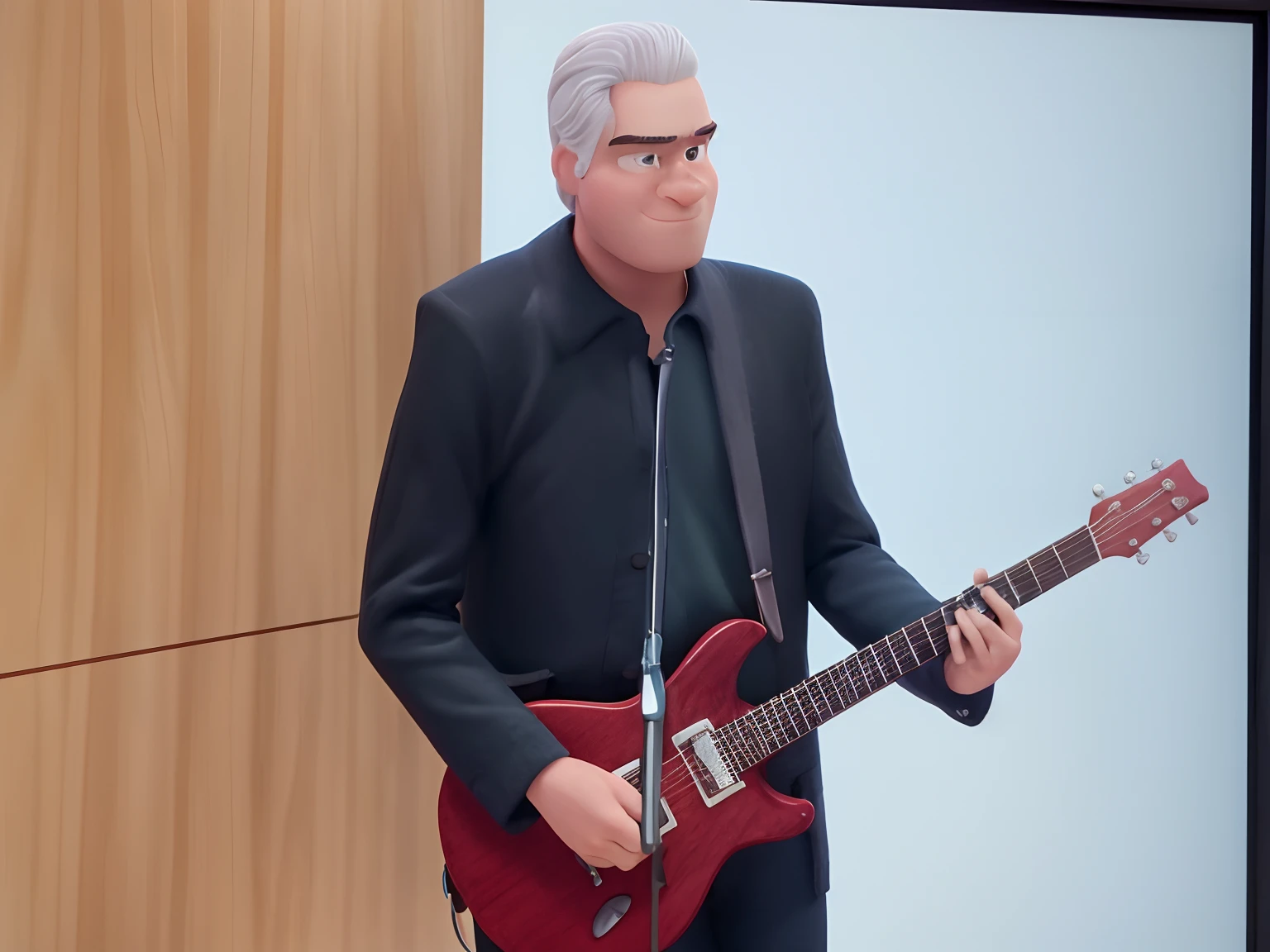 Homem branco, magro, cabelo branco, Pixar Disney, tocando guitarra vermelha prs, alta qualidade