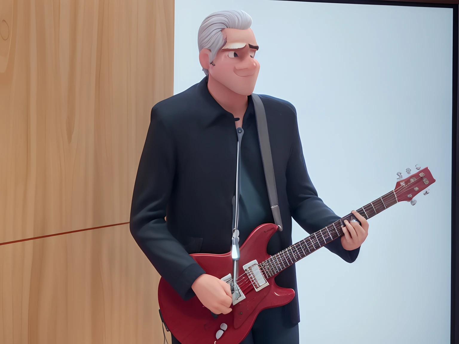 Homem branco, magro, cabelo branco, Pixar Disney, tocando guitarra vermelha prs, alta qualidade