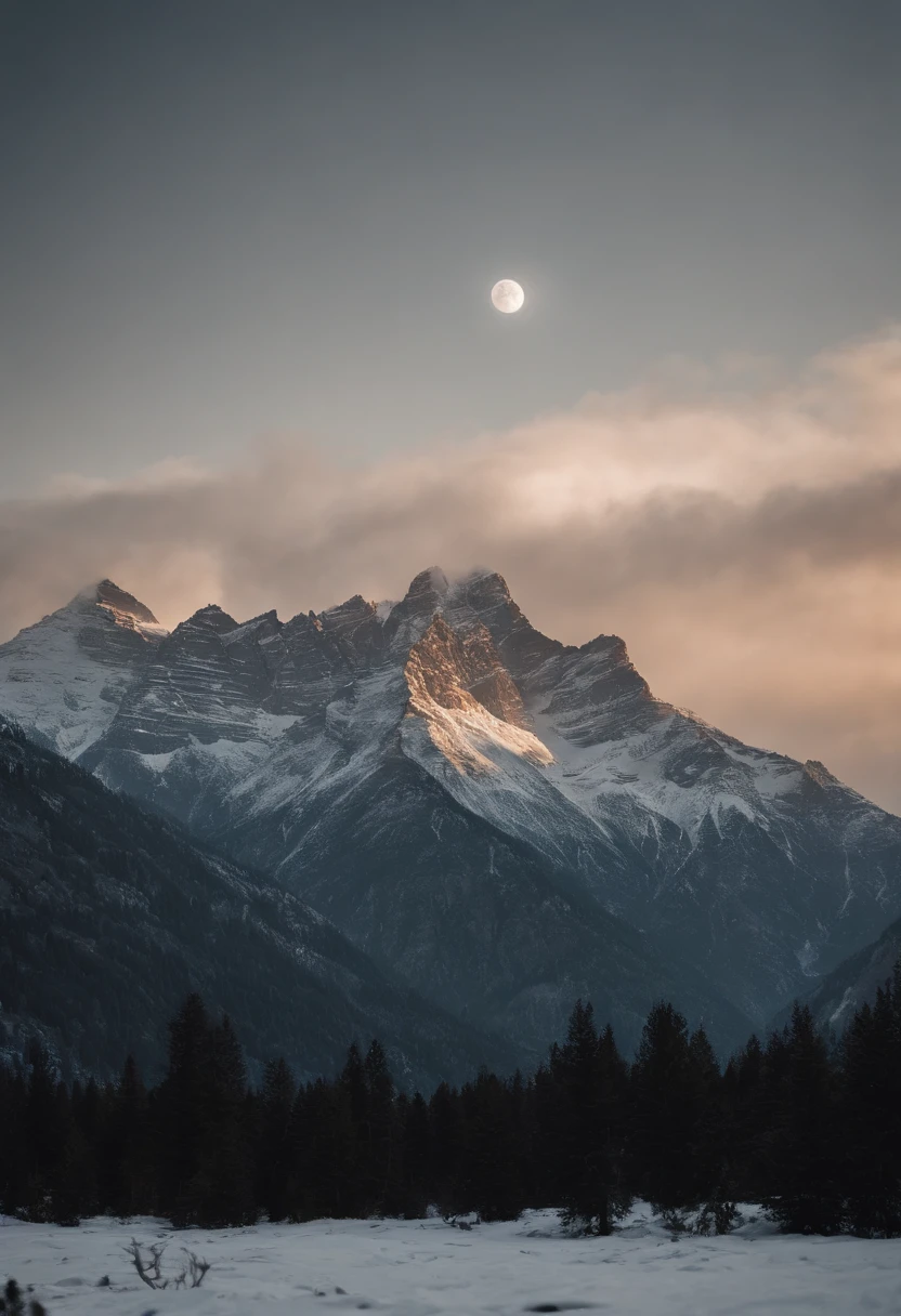 the night，(extreme light)，starrysky，mountain ranges，shock，