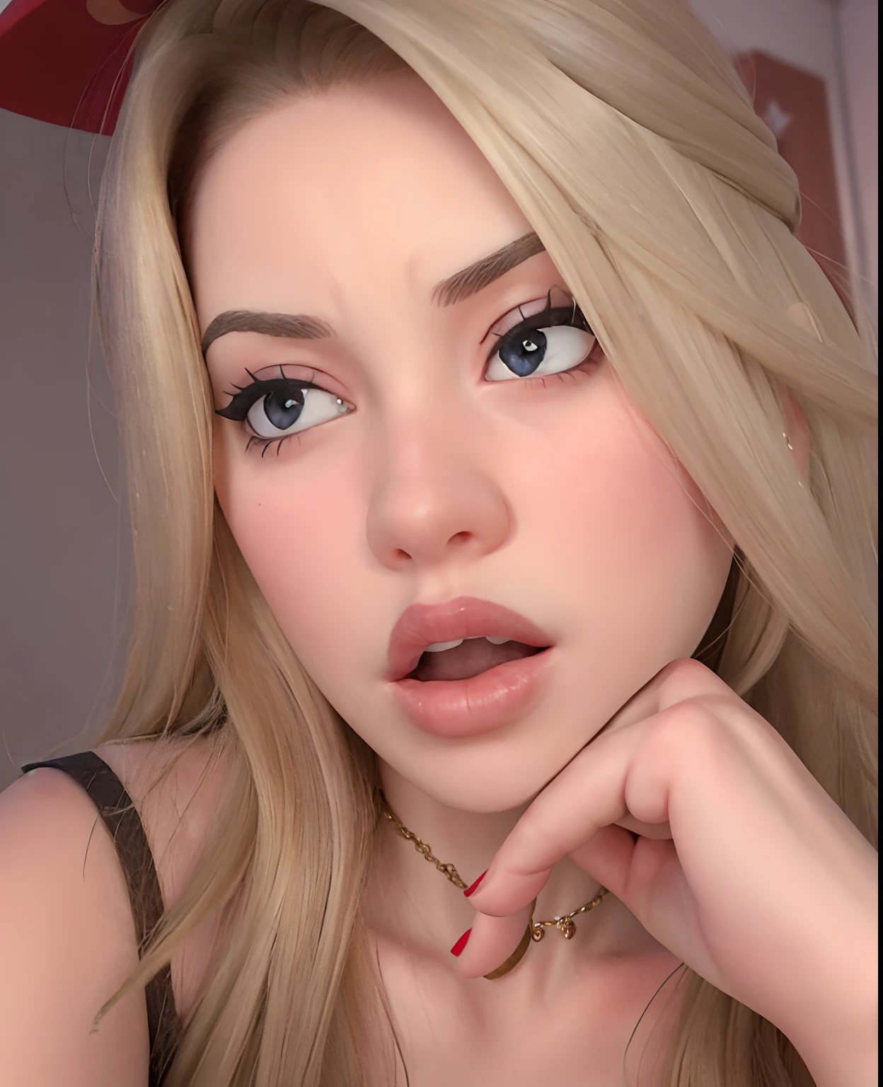 Looking at this, extremely attractive blonde girl, gazing seductively, sucking on large dick, dick deep in mouth and down throat, lace underwear, fit body, soft skin, skin tight, crotch wide open, legs spread open, shape of the tip of, areola showing through, pubic area clearly see-through, wet underwear sticking to skin , point of view from above, masterpiece, best quality, extremely detailed, 4k