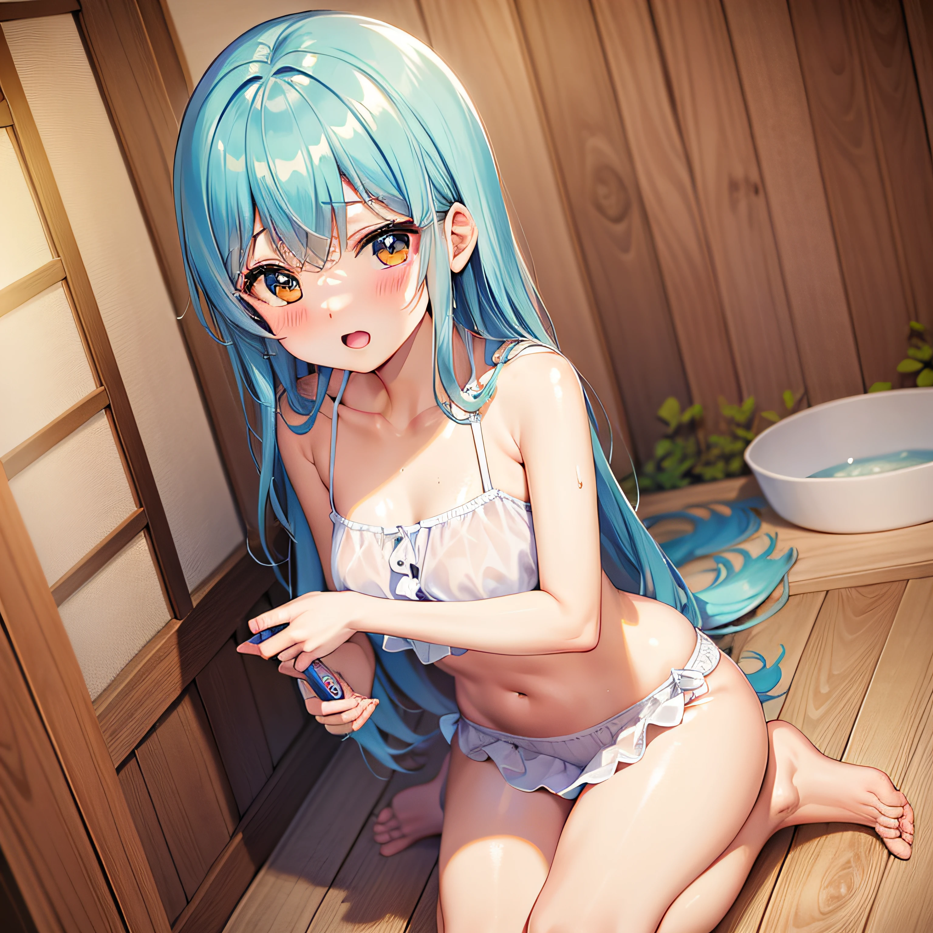 Go-Tōbun no Hanayome, nua, in Japan, com peitos enormes, tomando o banho e ficando toda molhada.