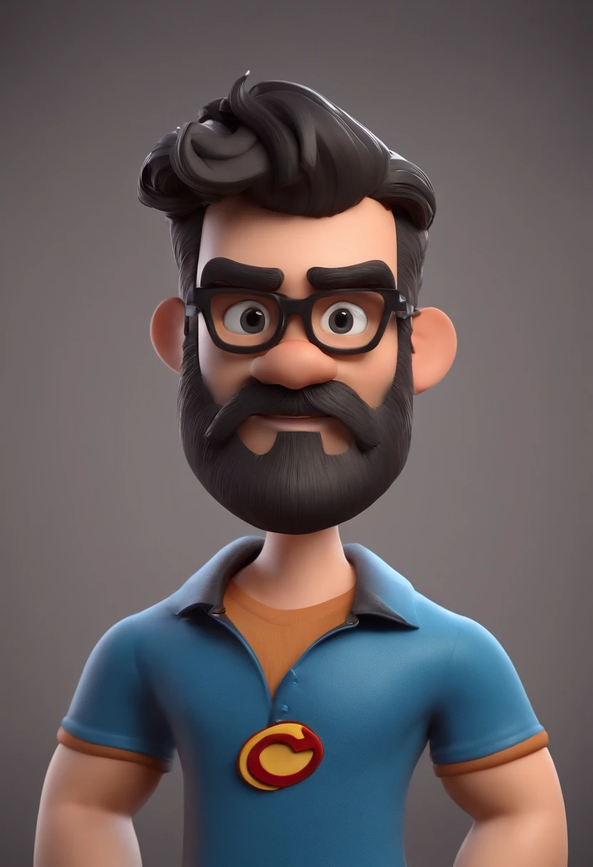Cartoon character of a man with black glasses and a black polo shirt, cabelo liso, With beard and old school tattoo on his arm, animation character, Caractere estilizado, animation style rendering, 3D estilizado, Arnold Maya render, 3 d render stylized, toon render keyshot, Personagem 3D, Personagem 3D, 3d rendering stylized, 3 d character render, personagem de desenho animado, Personagem de close up, Pose de personagem, (Estilo Pixar) (master part:1.2) (Bokeh) (best quality) (pele detalhada) (textura detalhada) (8k) (argila) (Cinematic lighting) (foco nítido