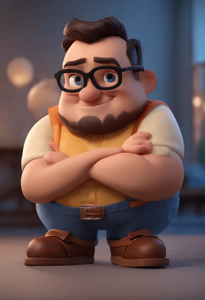 Cartoon character of a man wearing black glasses and a blue shirt, um personagem animado, Caractere estilizado, animation style rendering, 3D estilizado, Arnold Maya render, 3 d render stylized, toon render keyshot, Personagem 3D, Personagem 3D, 3d rendering stylized, 3 d character render, personagem de desenho animado, Personagem de close up, Pose de personagem, (Estilo Pixar) (master part:1.2) (Bokeh) (best quality) (pele detalhada) (textura detalhada) (8k) (argila) (Cinematic lighting) (foco nítido,Senta e vaza a parte superior do corpo