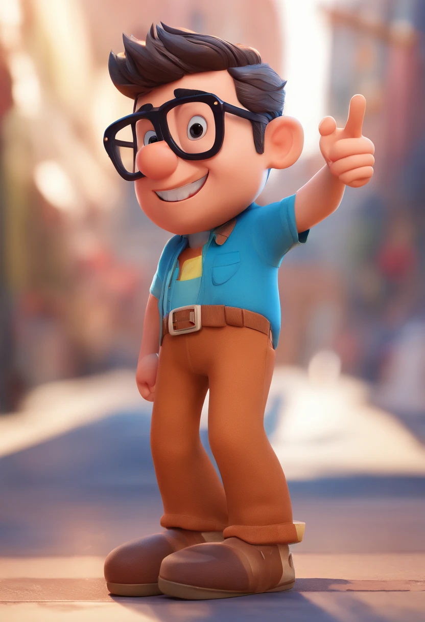 Cartoon character of a man wearing black glasses and a blue shirt, um personagem animado, Caractere estilizado, animation style rendering, 3D estilizado, Arnold Maya render, 3 d render stylized, toon render keyshot, Personagem 3D, Personagem 3D , 3d rendering stylized, 3 d character render, personagem de desenho animado, Personagem de close up, Pose de personagem, (Estilo Pixar) (master part:1.2) (Bokeh) (melhor qualidade) (pele detalhada) (textura detalhada) ( 8k) (argila) (Cinematic lighting) (foco nítido，Senta e vaza a parte superior do corpo