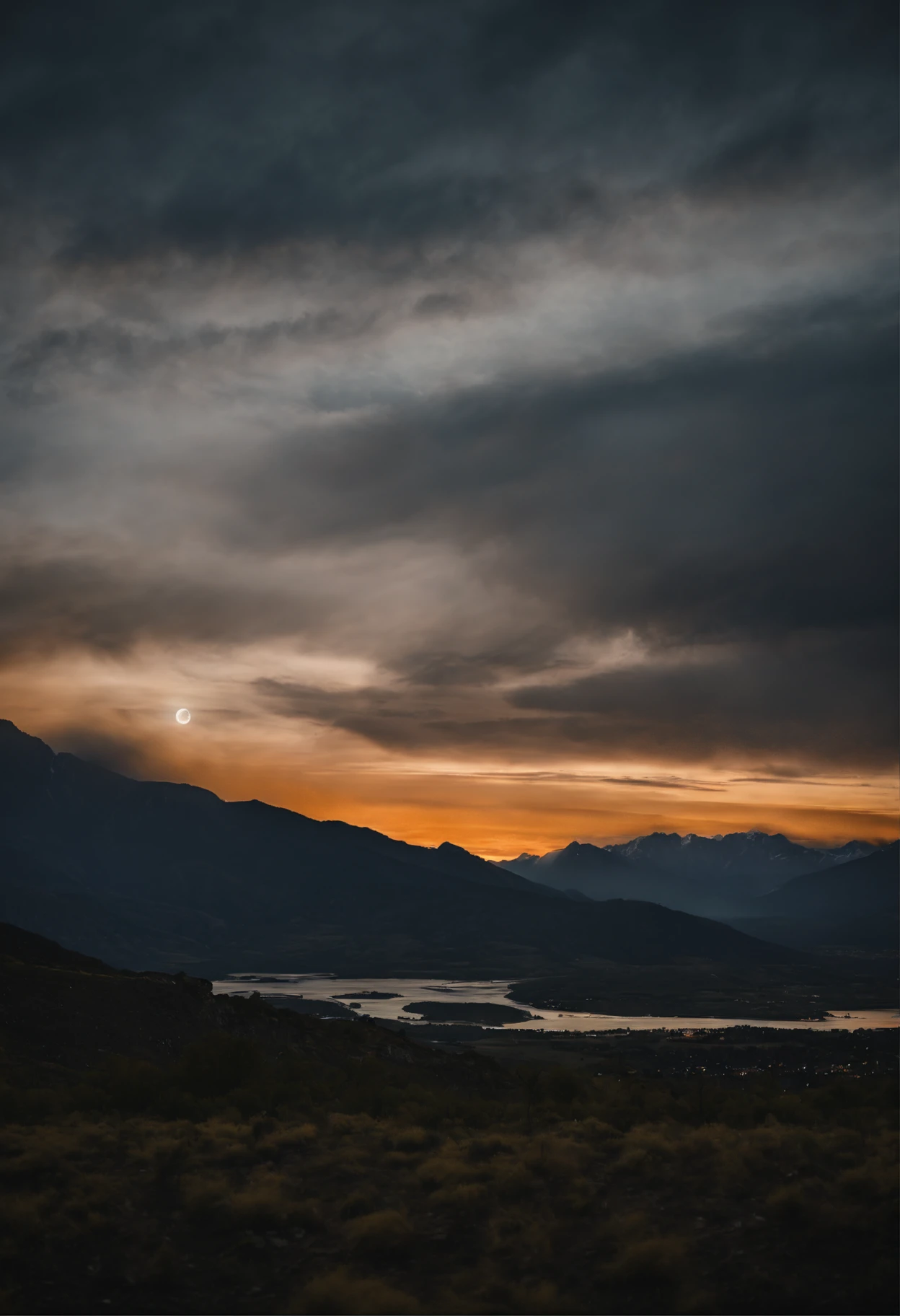 the night，(extreme light)，starrysky，mountain ranges，shock，