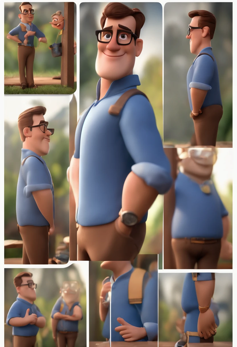 Cartoon character of a man with black glasses and a blue shirt, animation character, Caractere estilizado, animation style rendering, 3D estilizado, Arnold Maya render, 3 d render stylized, toon render keyshot, Personagem 3D, Personagem 3D, 3d rendering stylized, 3 d character render, personagem de desenho animado, Personagem de close up, Pose de personagem, (Estilo Pixar) (master part:1.2) (Bokeh) (best quality) (pele detalhada) (textura detalhada) (8k) (argila) (Cinematic lighting) (foco nítido